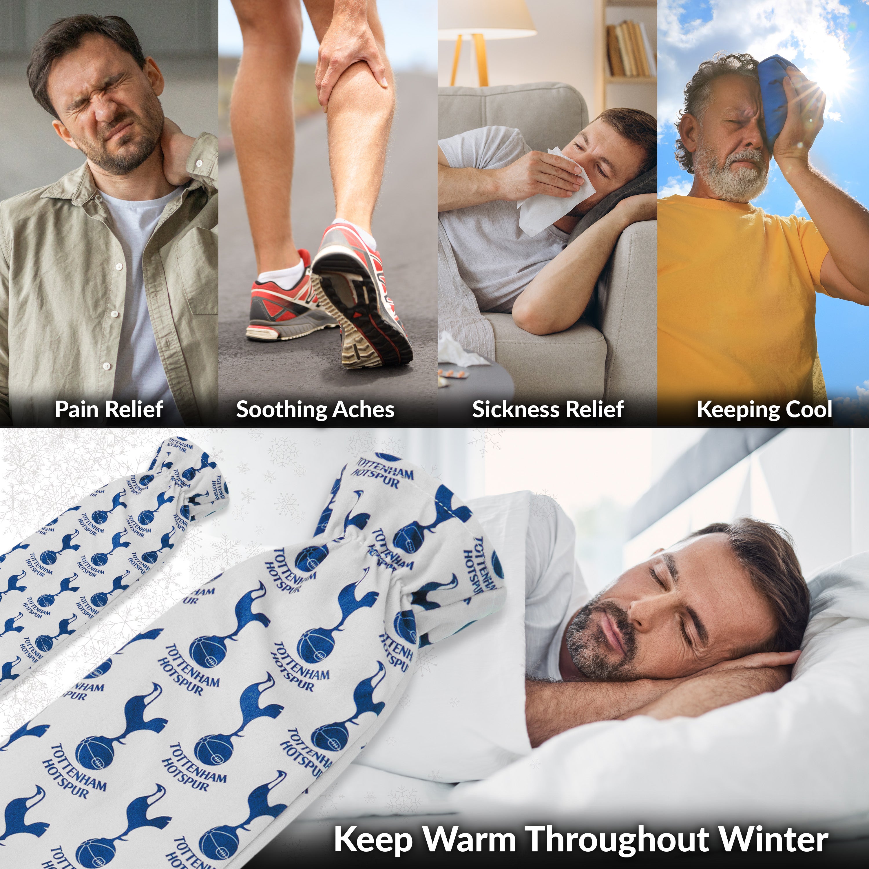 Tottenham Hotspur F.C. Long Hot Water Bottle with Soft Cover 2L - Gifts for Him (White/Navy Long) - Get Trend