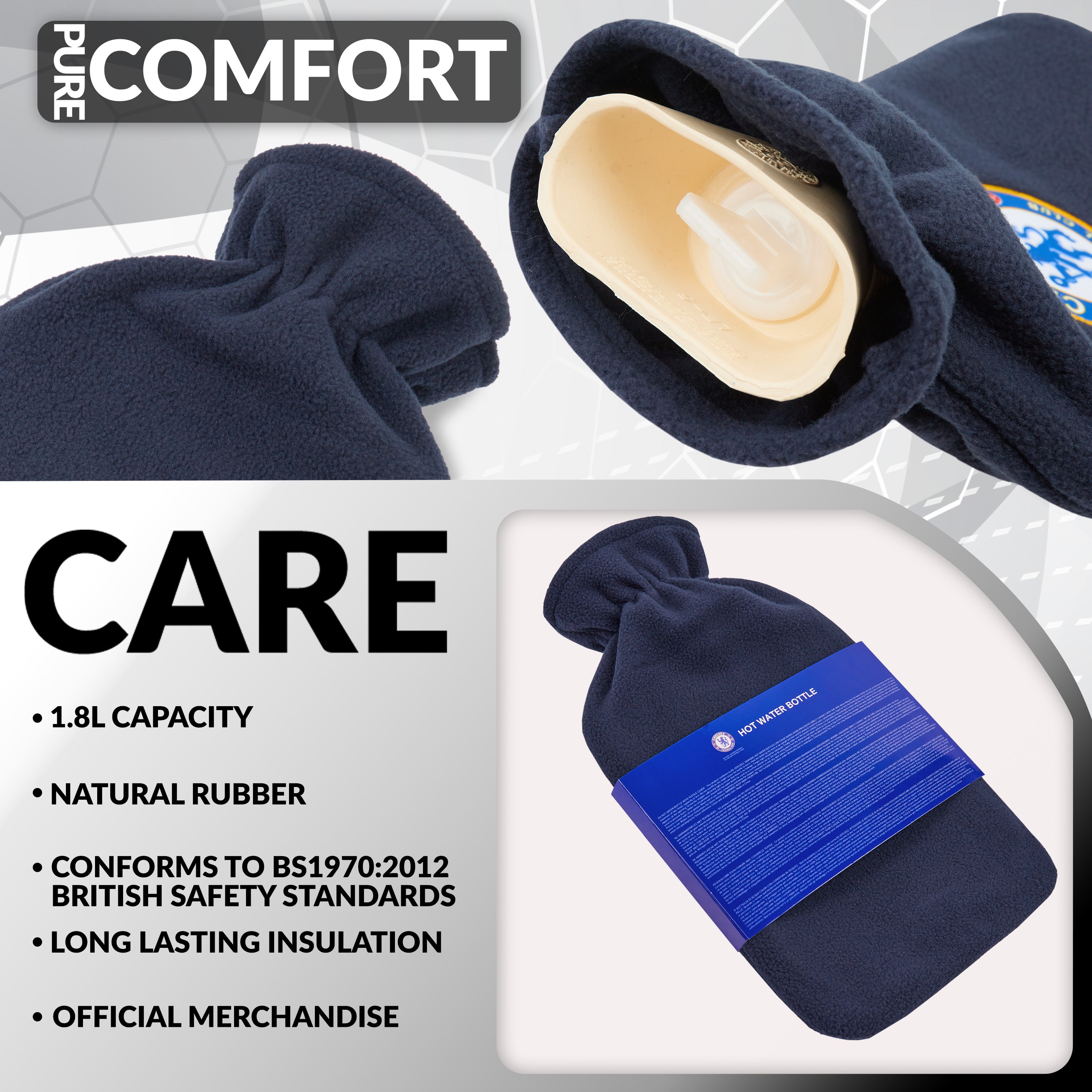 Chelsea F.C. Hot Water Bottle with Soft Cover 1.8L - Football Gifts for Him (Navy) - Get Trend