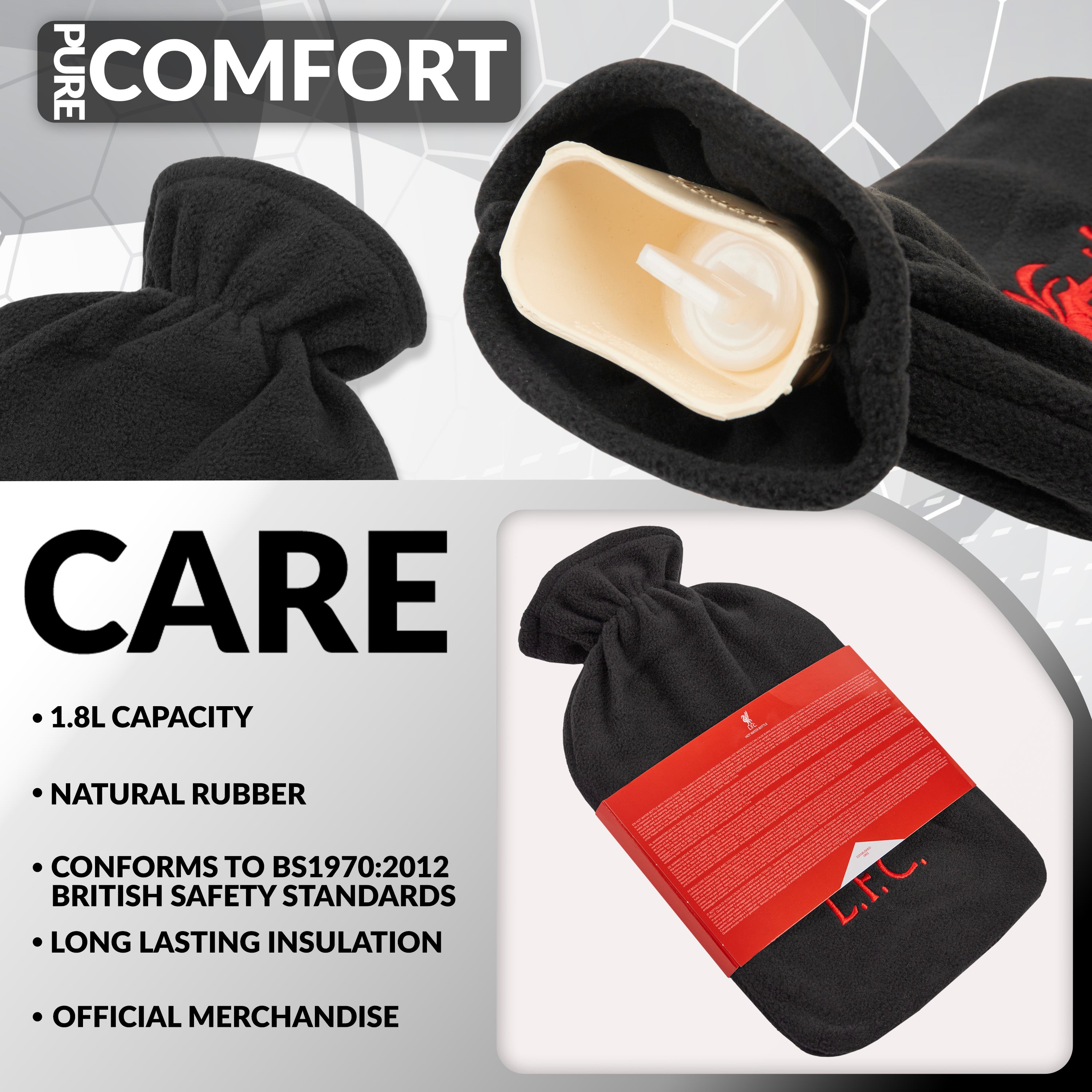 Liverpool F.C. Hot Water Bottle with Soft Cover 1.8L - Gifts for Him (Black) - Get Trend