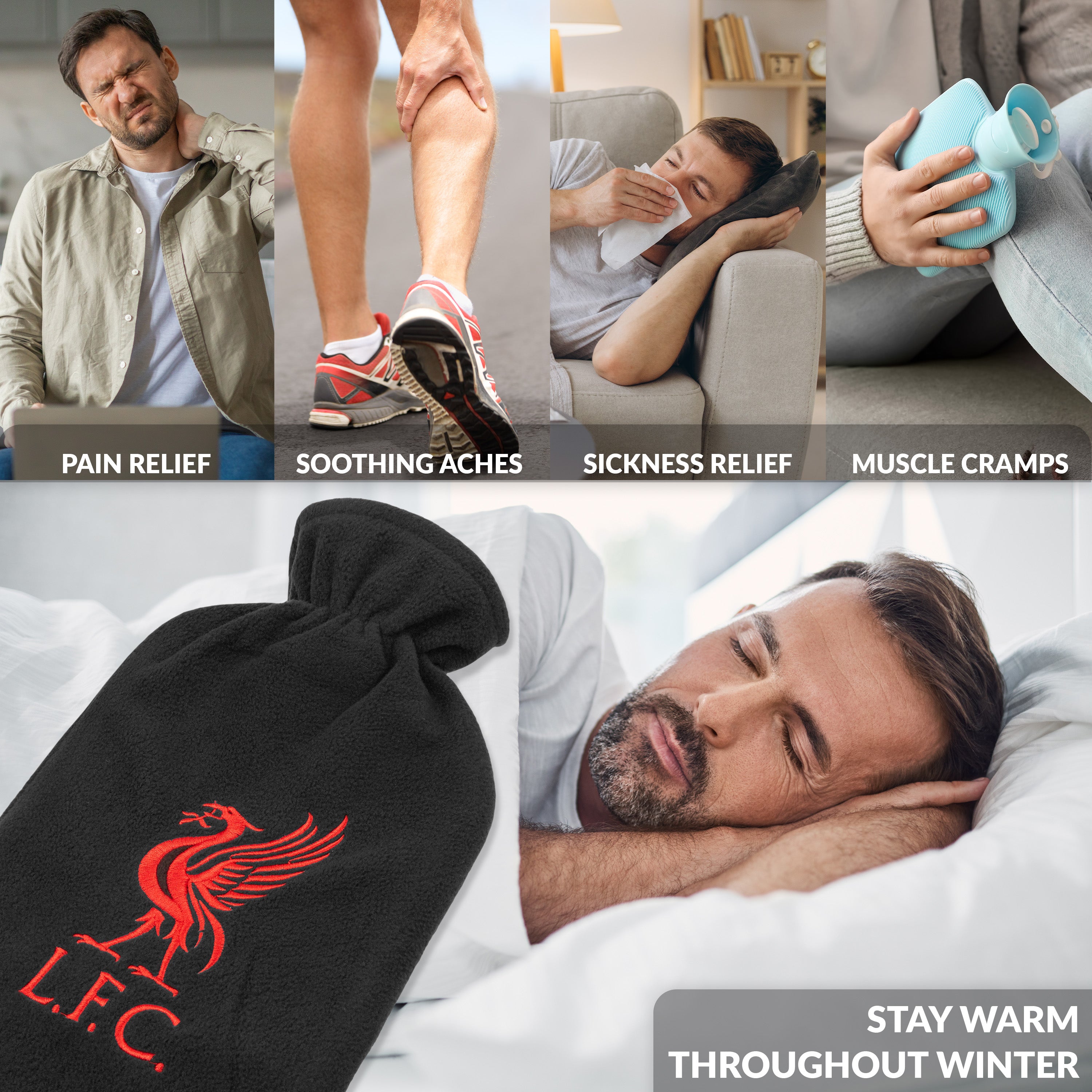 Liverpool F.C. Hot Water Bottle with Soft Cover 1.8L - Gifts for Him (Black) - Get Trend