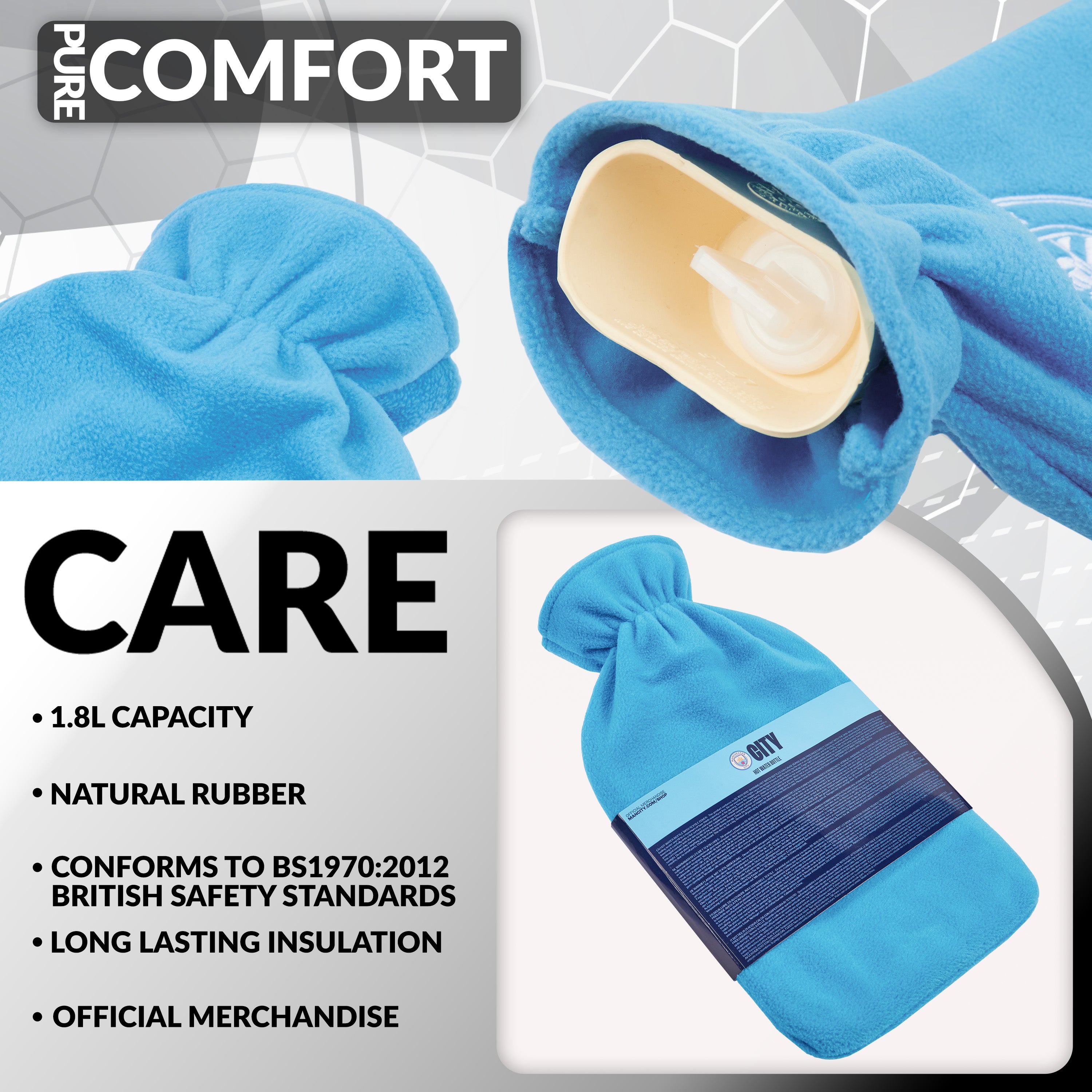 Manchester City F.C. Hot Water Bottle with Soft Cover 1.8L - Gifts for Him (Blue) - Get Trend
