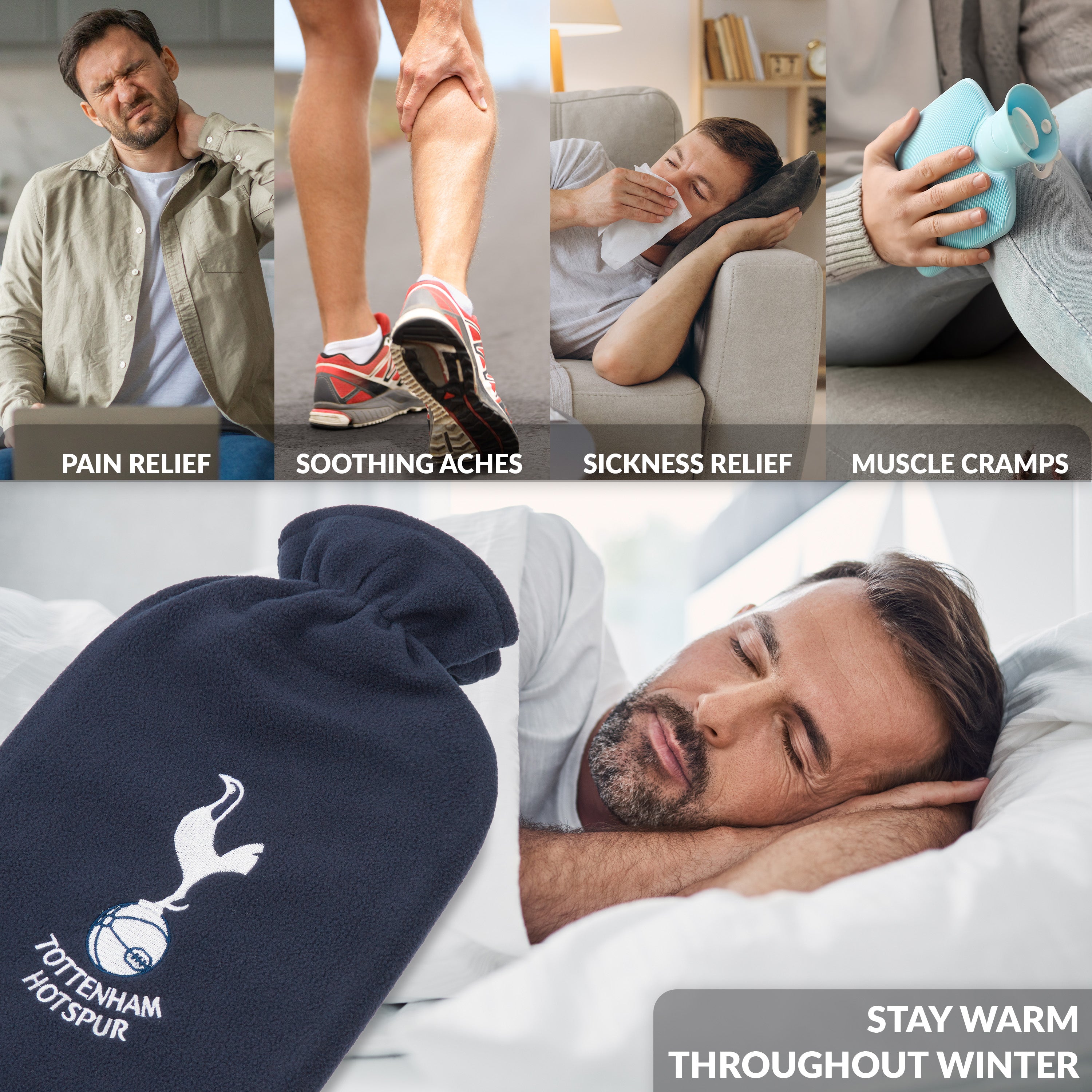 Tottenham Hotspur F.C. Hot Water Bottle with Soft Cover 1.8L - Gifts for Him (Navy) - Get Trend