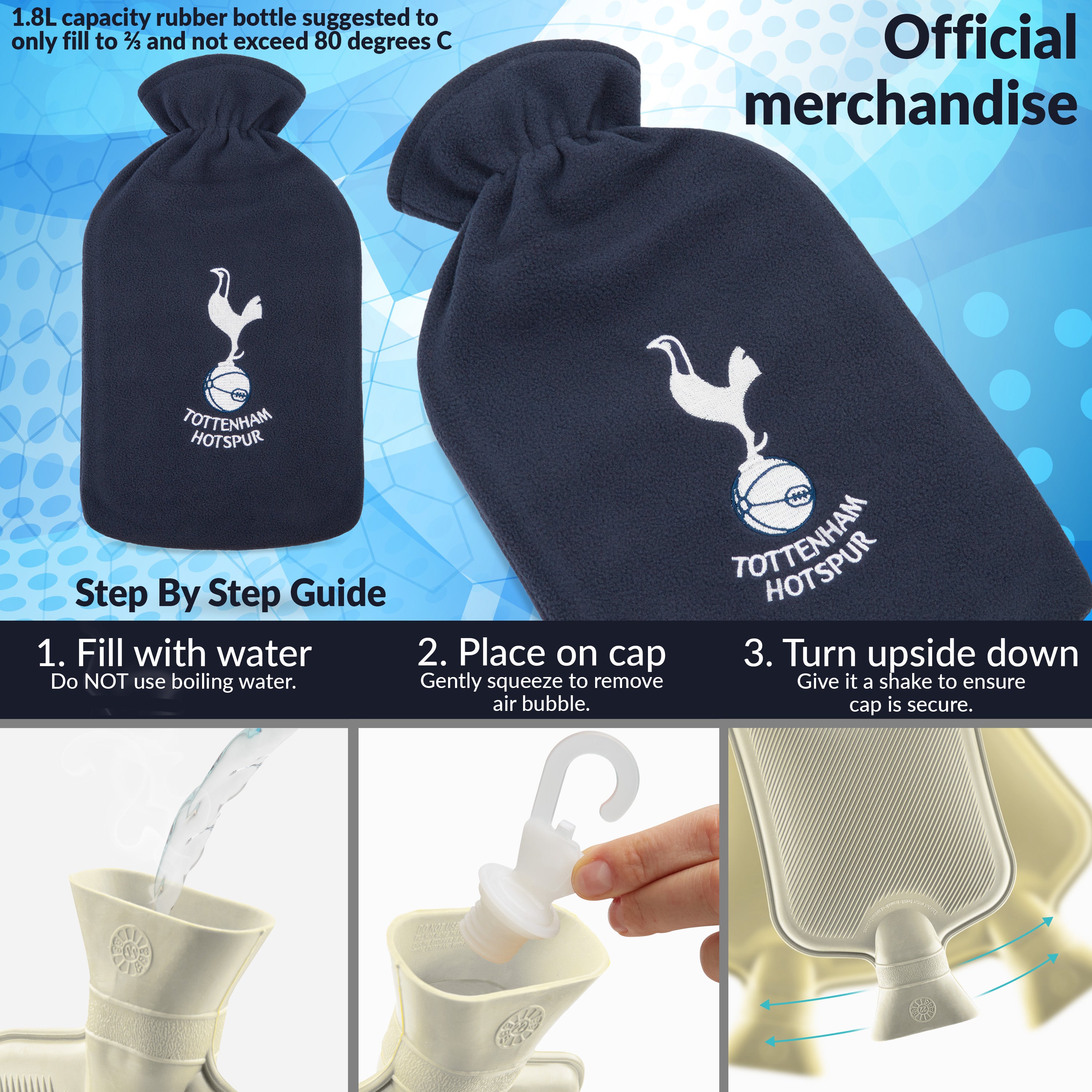 Tottenham Hotspur F.C. Hot Water Bottle with Soft Cover 1.8L - Gifts for Him (Navy) - Get Trend