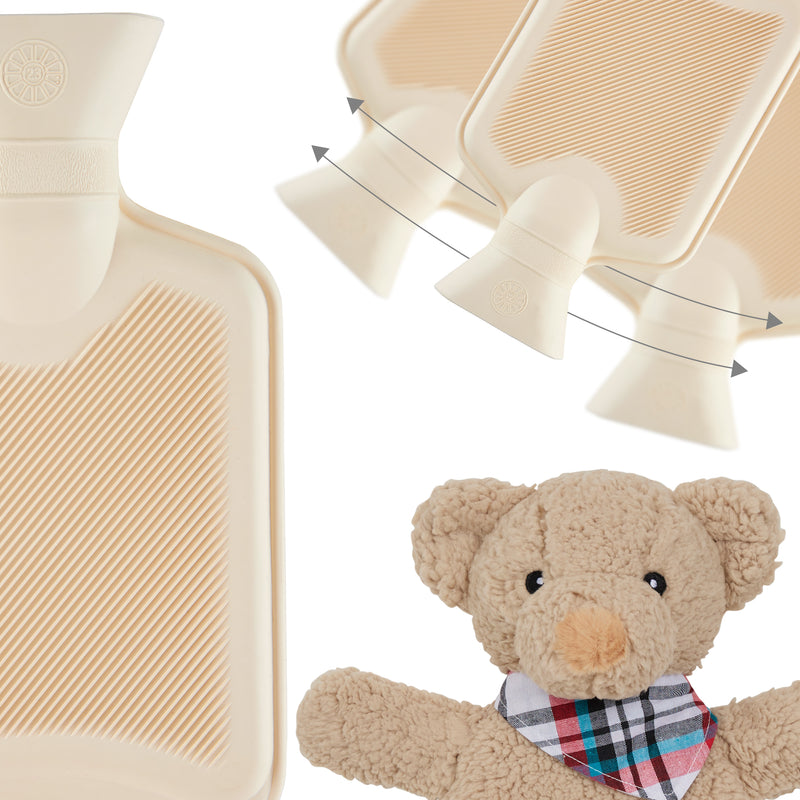 Hot Water Bottle with Animal Fleece Cover -  Beige Teddy - Get Trend