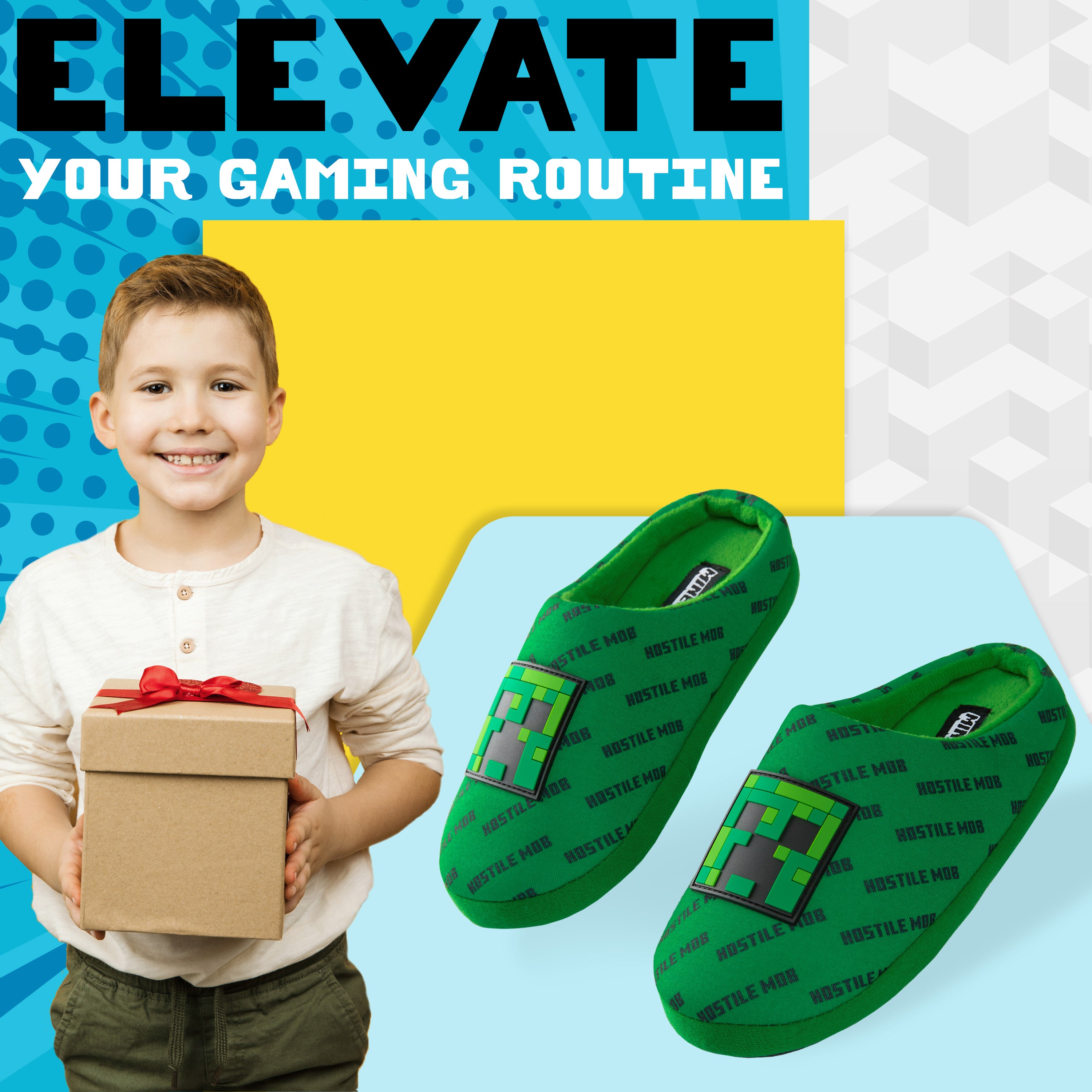 Minecraft Boys Slippers, Cosy Creeper Indoor House Shoes - Gamer Gifts for Boys - Get Trend