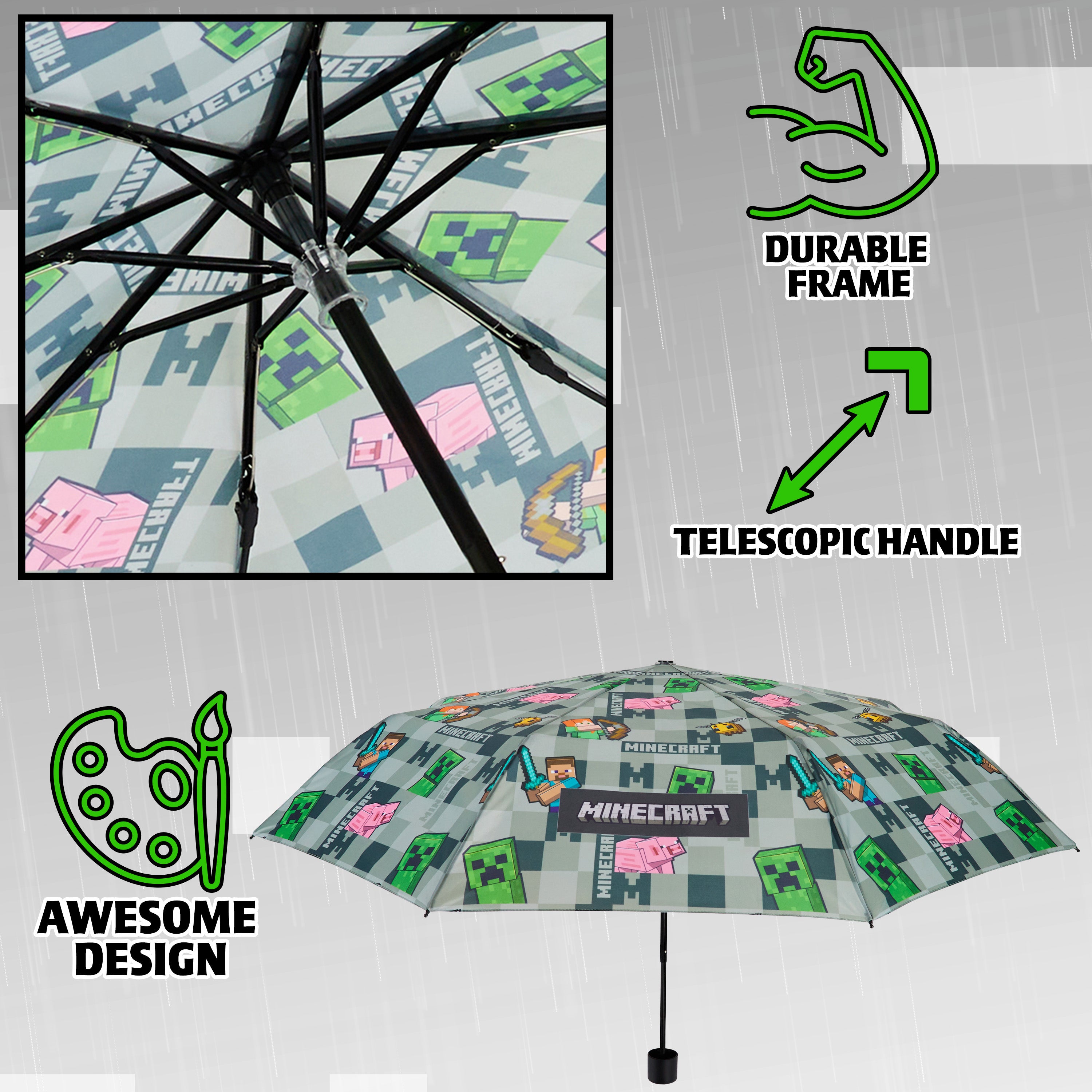 Minecraft Telescopic Umbrella - Folding Umbrella Lightweight for Travel School - Get Trend