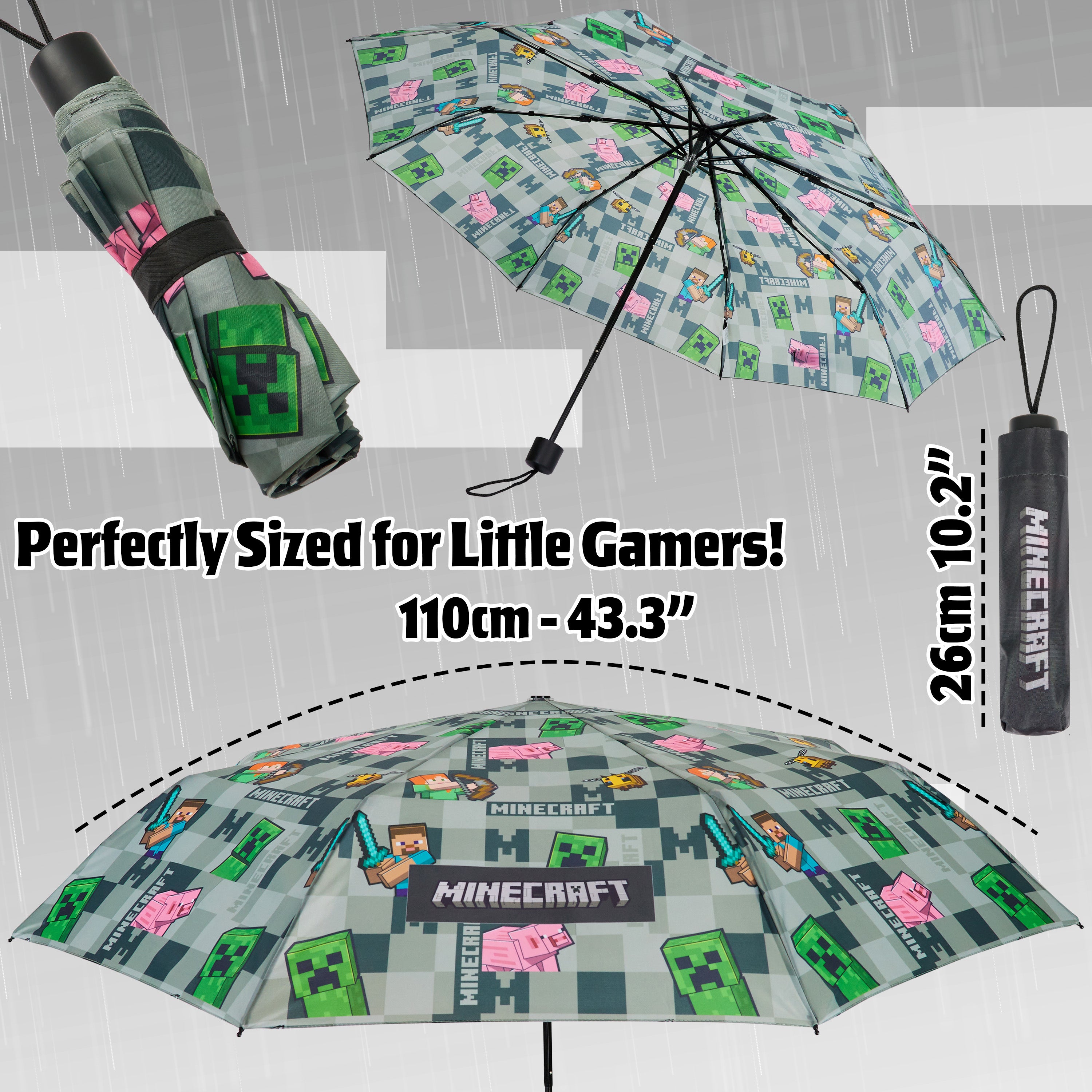 Minecraft Telescopic Umbrella - Folding Umbrella Lightweight for Travel School - Get Trend