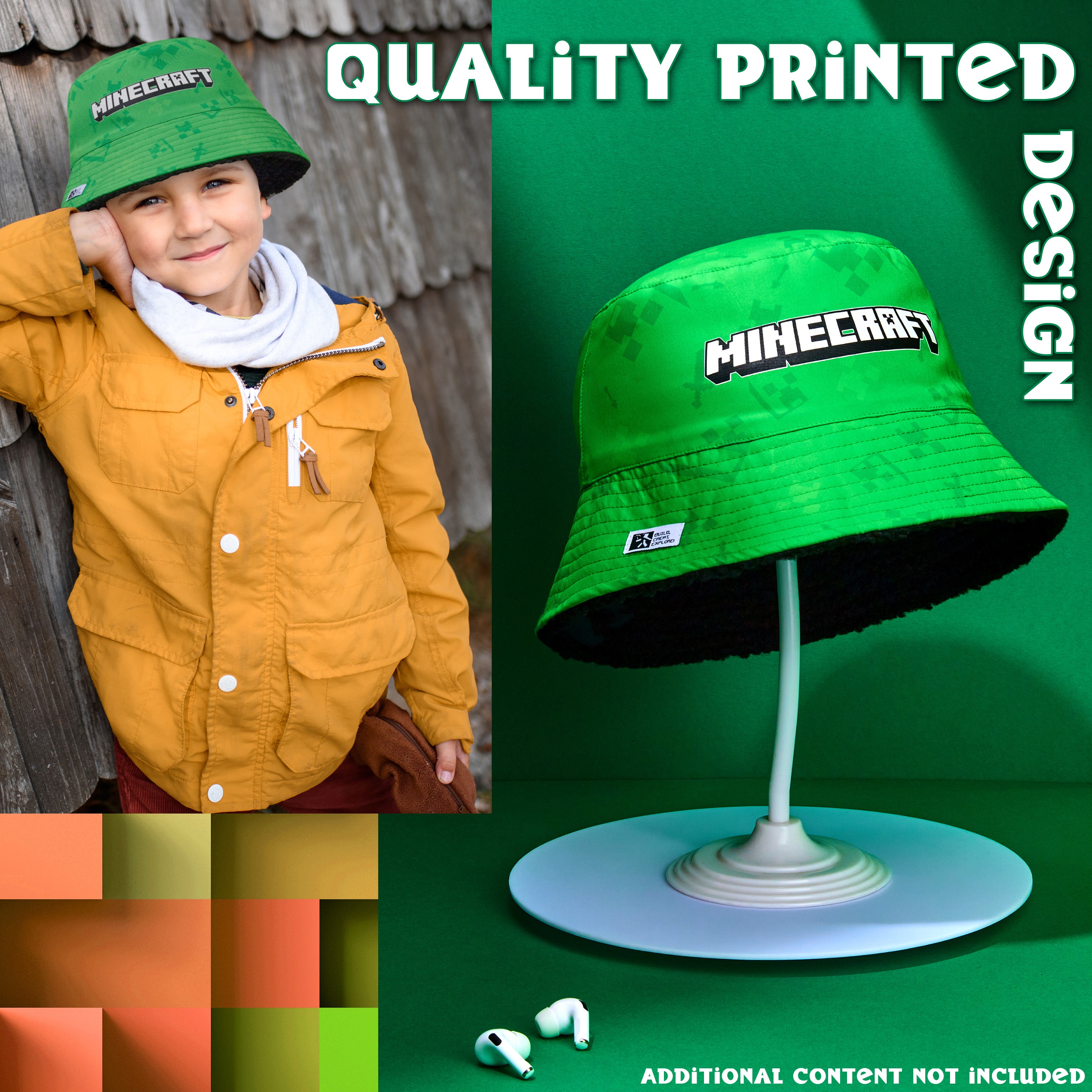 Minecraft Boys Bucket Hat with Fleece Lining - Creeper Gifts for Boys Green - Get Trend