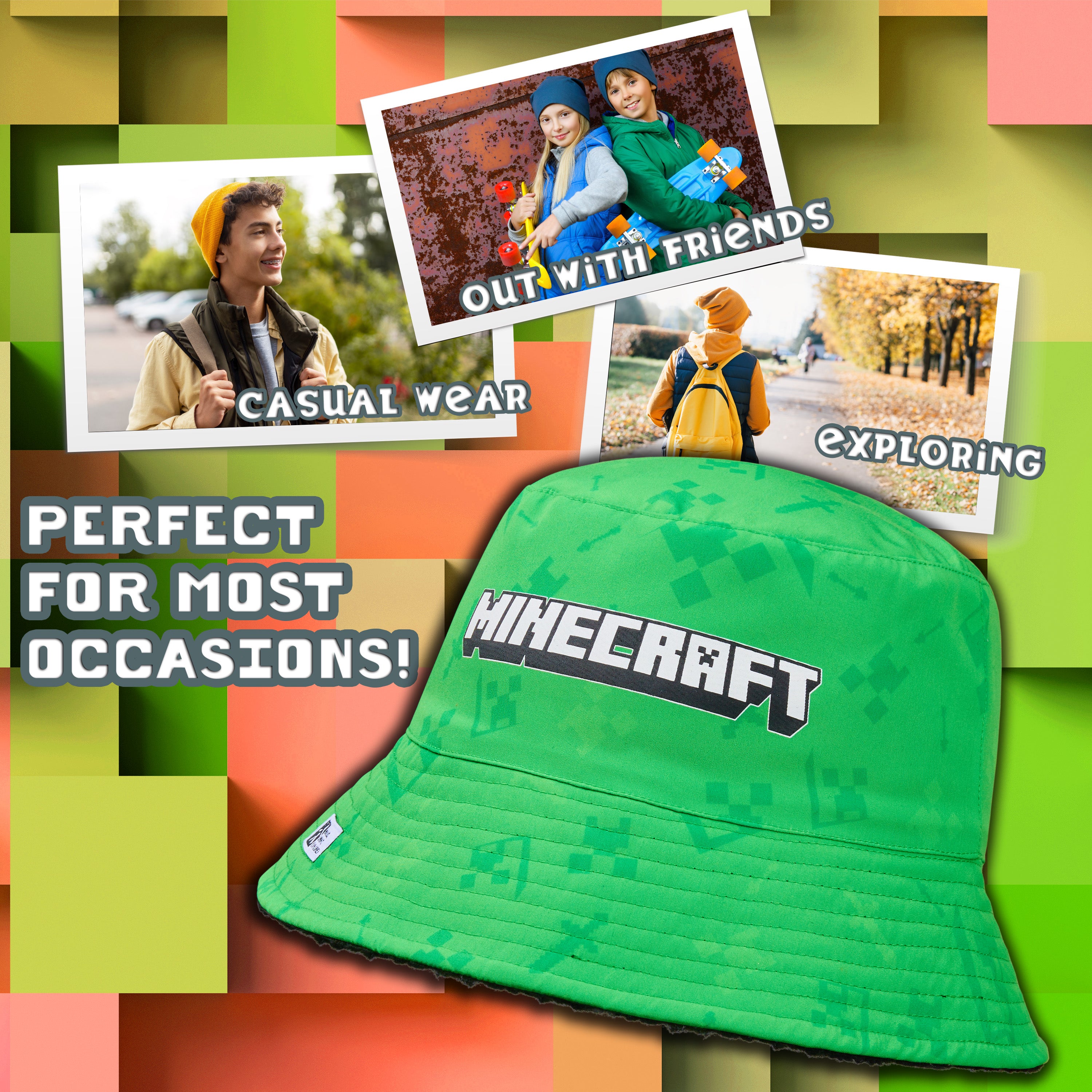 Minecraft Boys Bucket Hat with Fleece Lining - Creeper Gifts for Boys Green - Get Trend