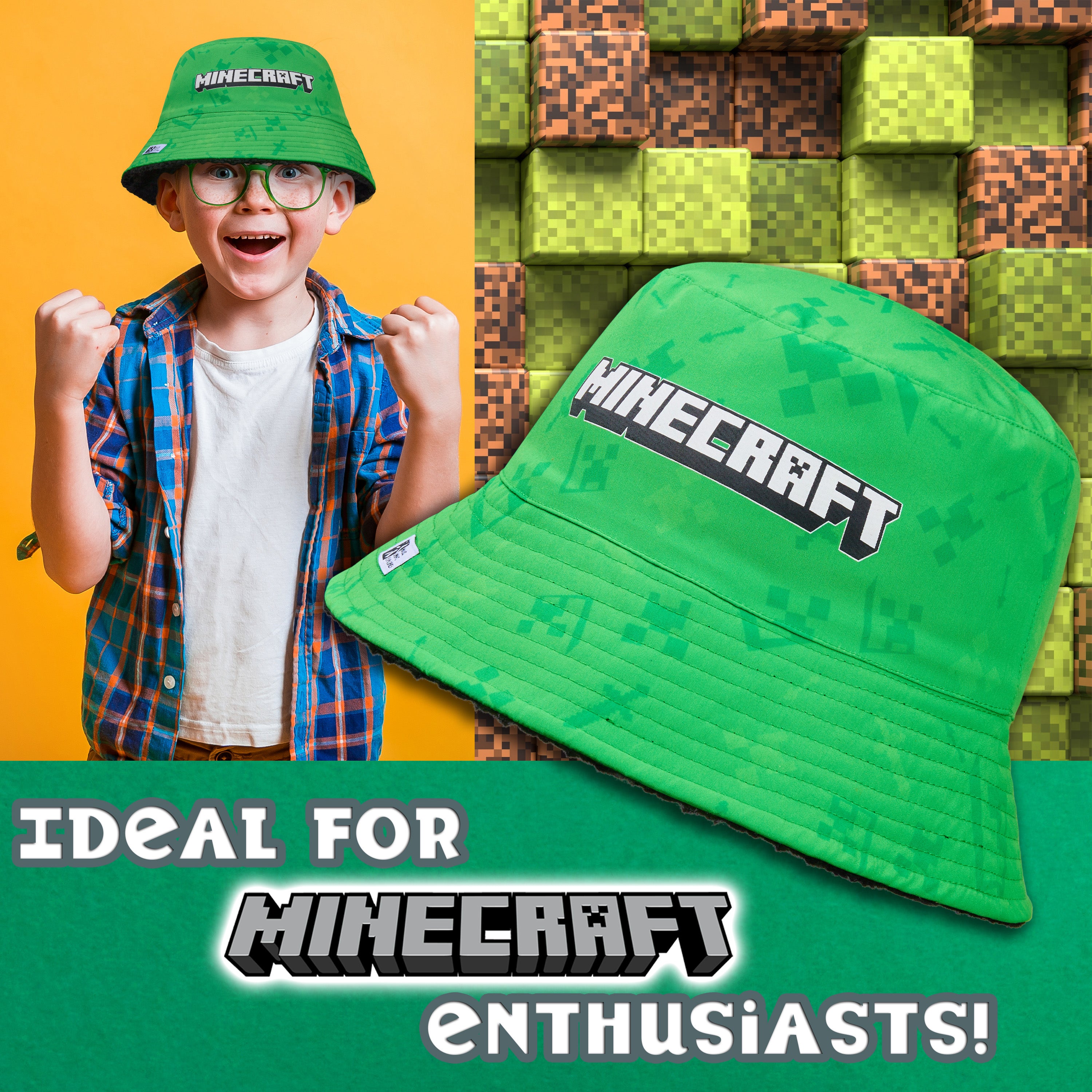 Minecraft Boys Bucket Hat with Fleece Lining - Creeper Gifts for Boys Green - Get Trend