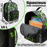 Minecraft Children’s Backpacks for Boys Creeper Rucksack School Bag with Zipped Pockets Adjustable Straps Kids Backpack Travel Sports Gamer Gifts for Boys - Get Trend