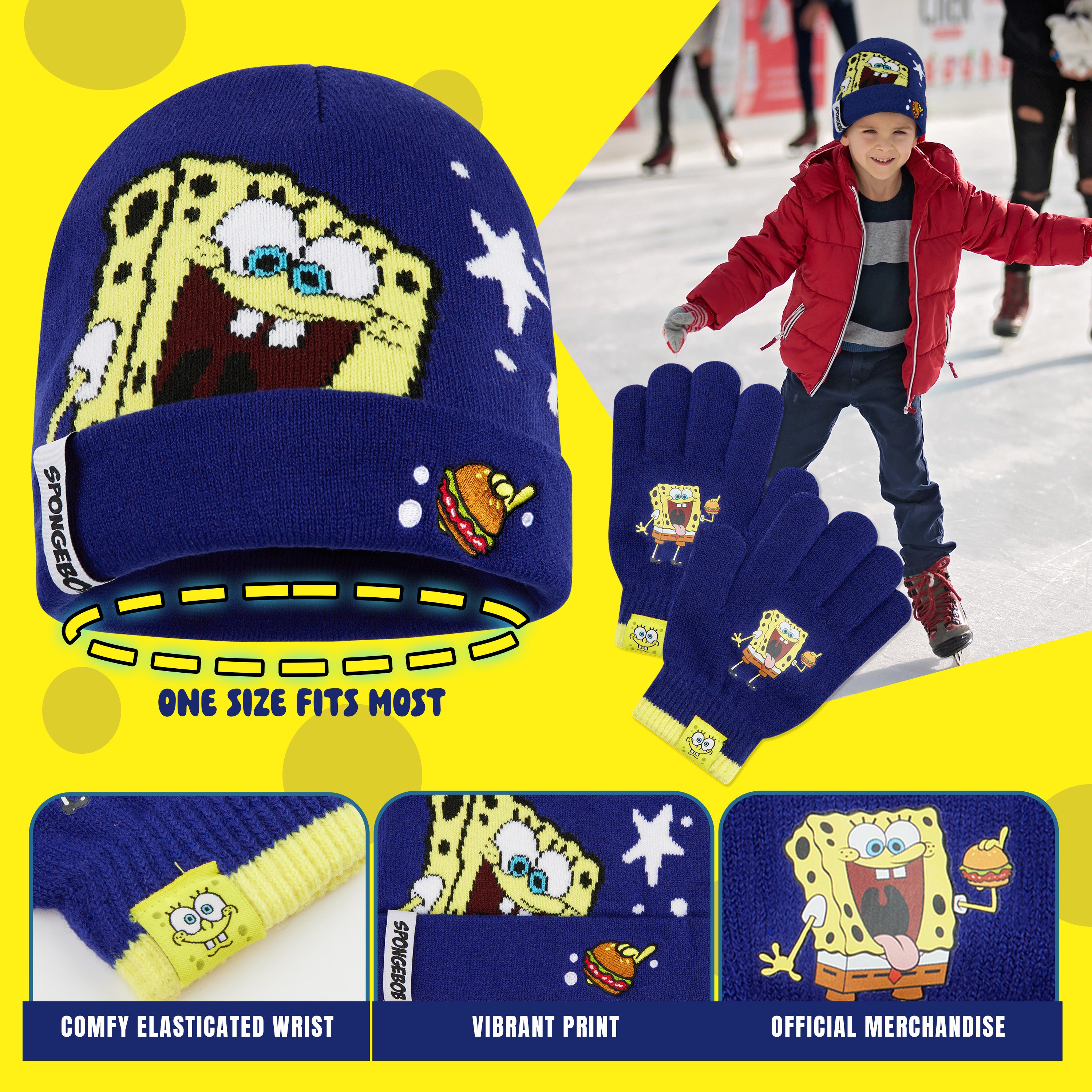 SPONGEBOB SQUAREPANTS Boys Winter Accessories Set - Gifts for Boys - Get Trend