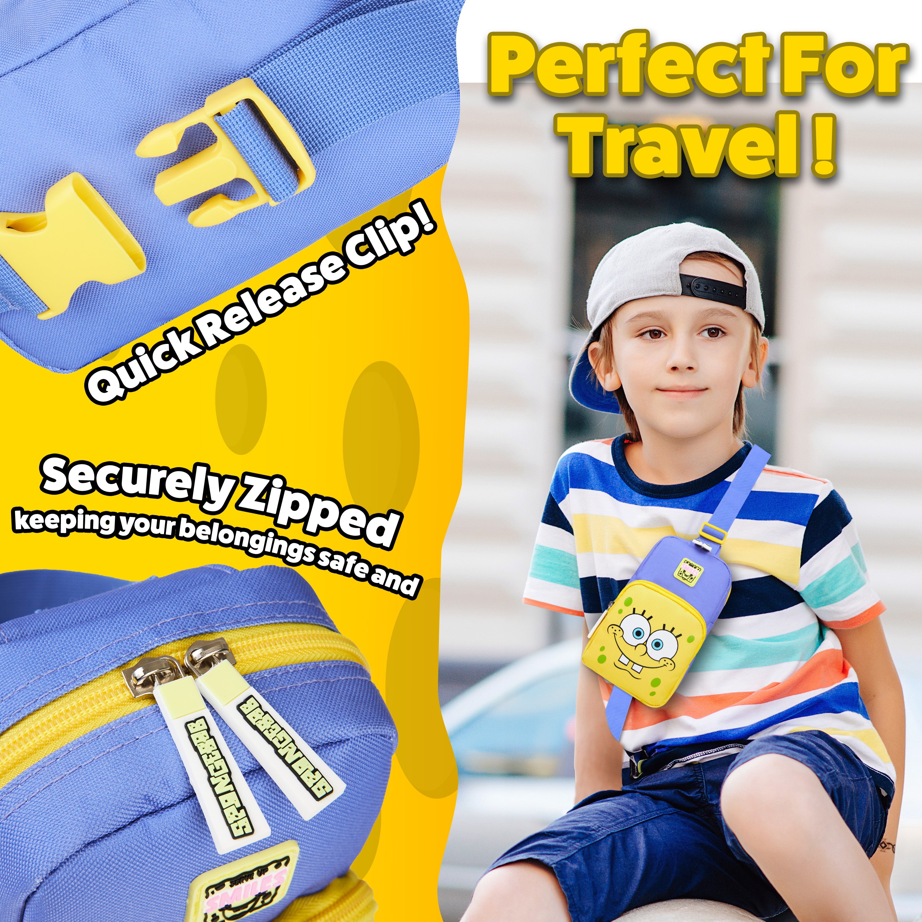 SpongeBob Boys Crossbody Bag with 2 Compartments Adjustable Strap - Boys Gifts - Get Trend