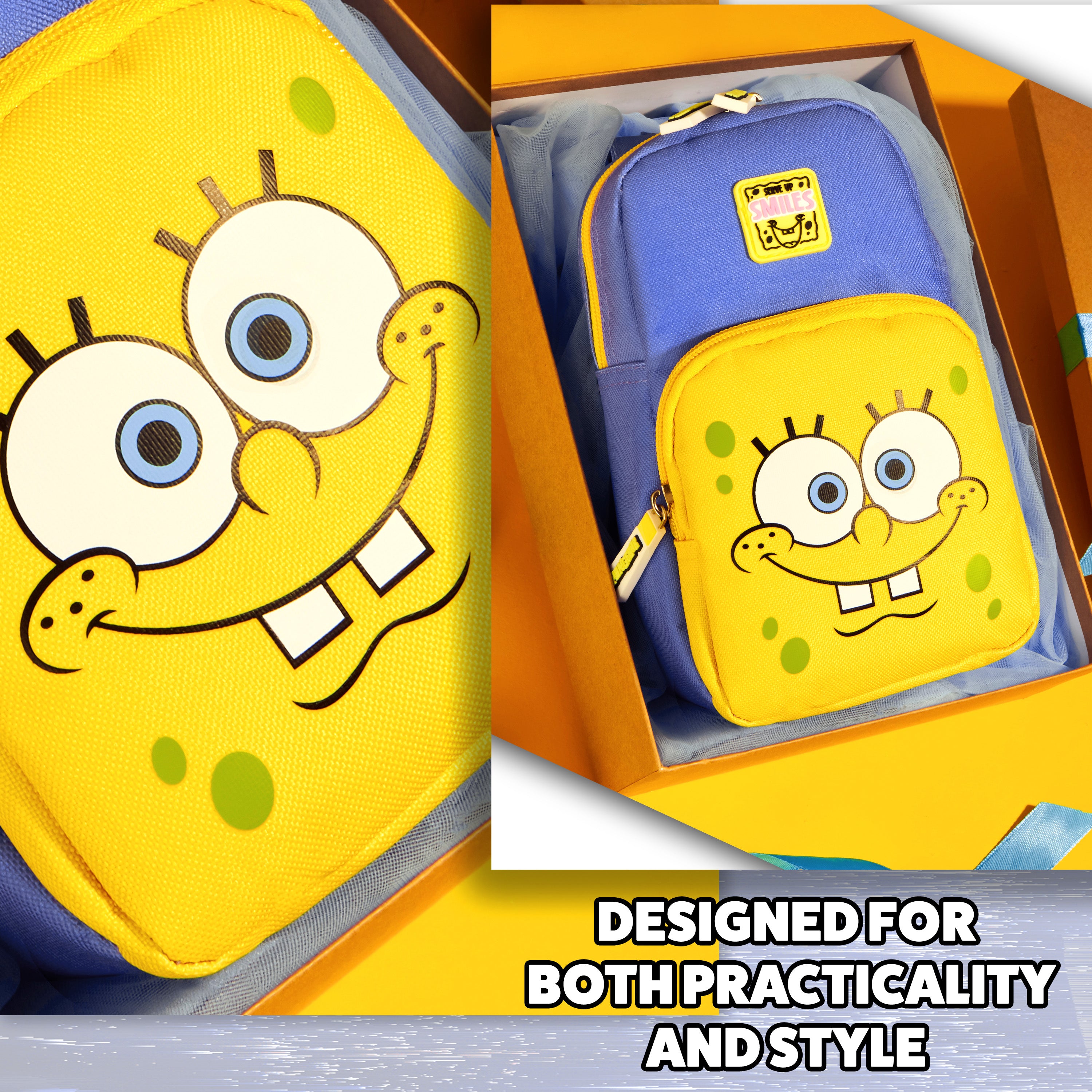 SpongeBob Boys Crossbody Bag with 2 Compartments Adjustable Strap - Boys Gifts - Get Trend