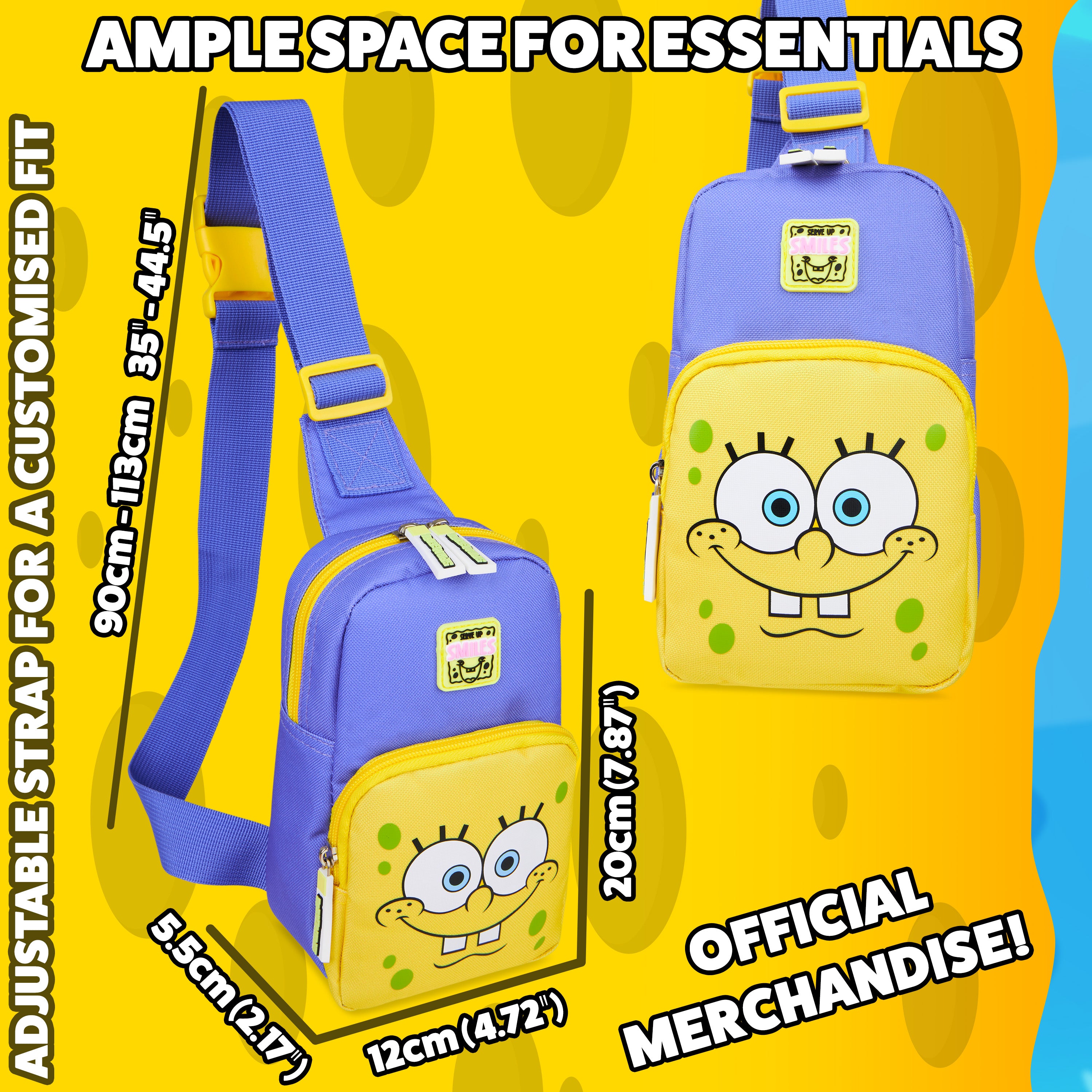 SpongeBob Boys Crossbody Bag with 2 Compartments Adjustable Strap - Boys Gifts - Get Trend