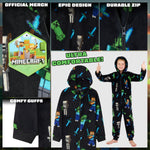 Minecraft Boys Fleece Onesie, Hooded Onesie Pyjamas - Gifts for Gamers - Get Trend