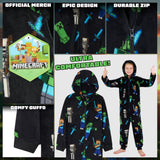 Minecraft Boys Fleece Onesie, Hooded Onesie Pyjamas - Gifts for Gamers - Get Trend