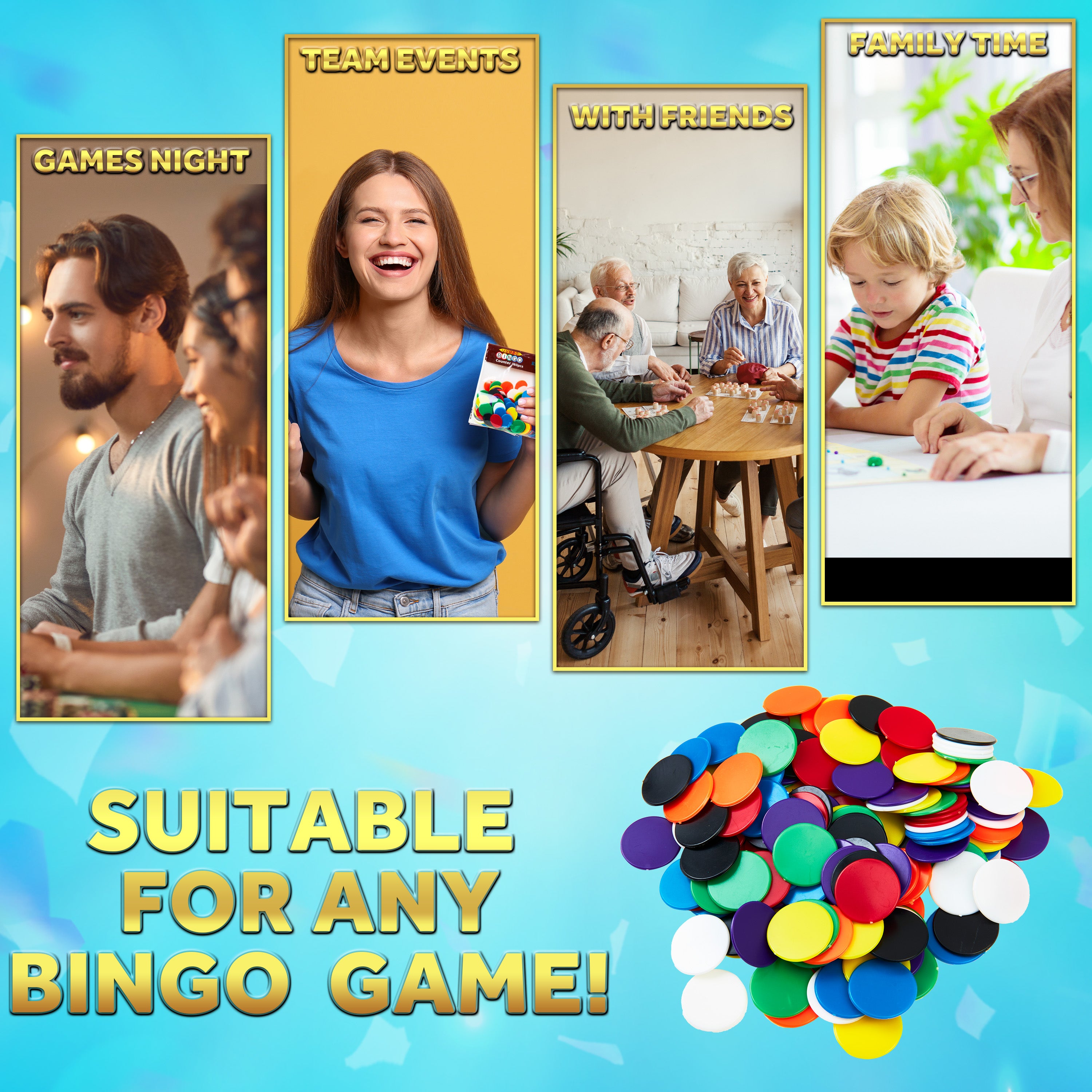 KreativeKraft Bingo Accessories Variety of  Colourful Bingo Counters for Events Parties (Multi Chips) - Get Trend