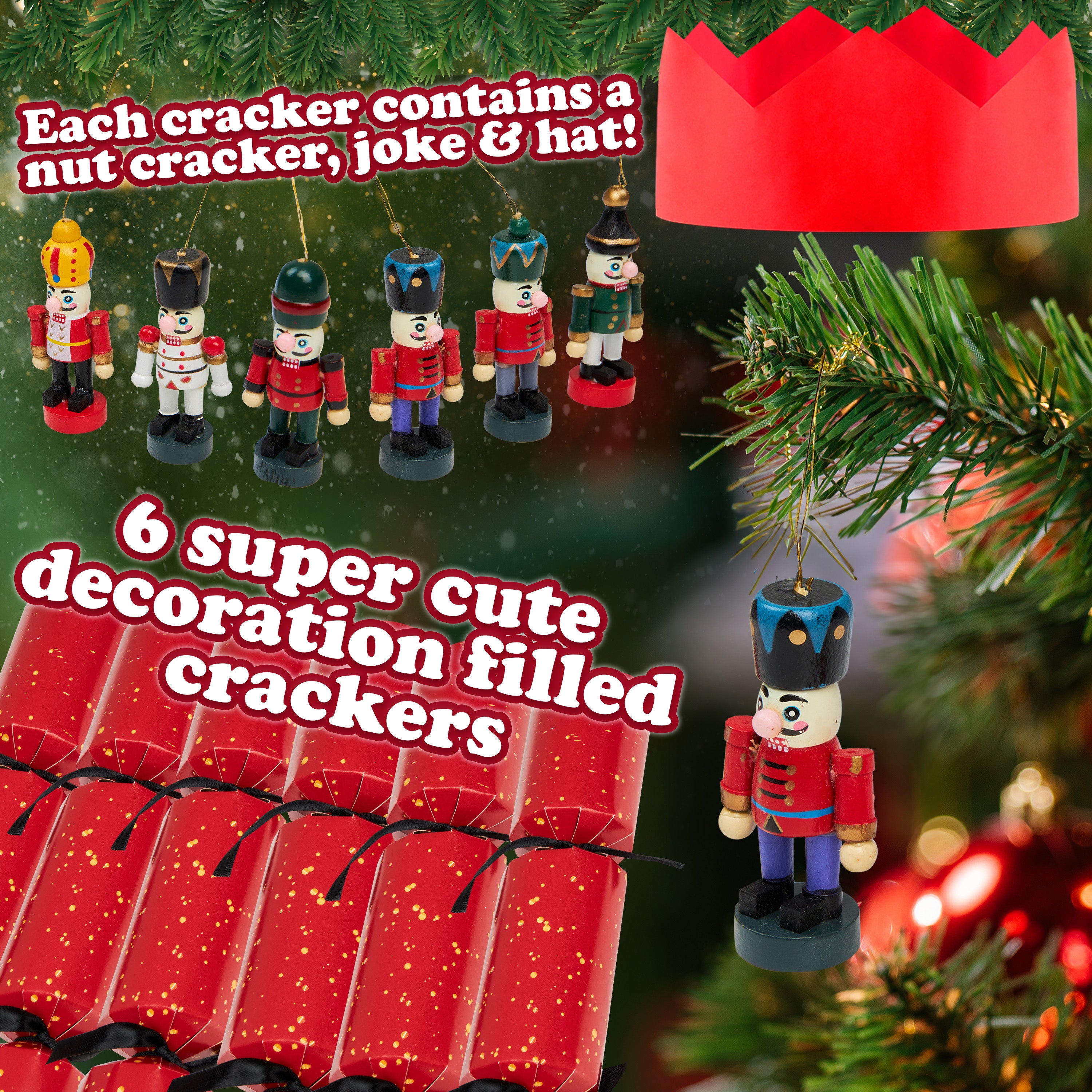 KreativeKraft Christmas Crackers, Pack of 6 Nutcracker Ornament Festive Crackers (Red Nutcracker) - Get Trend