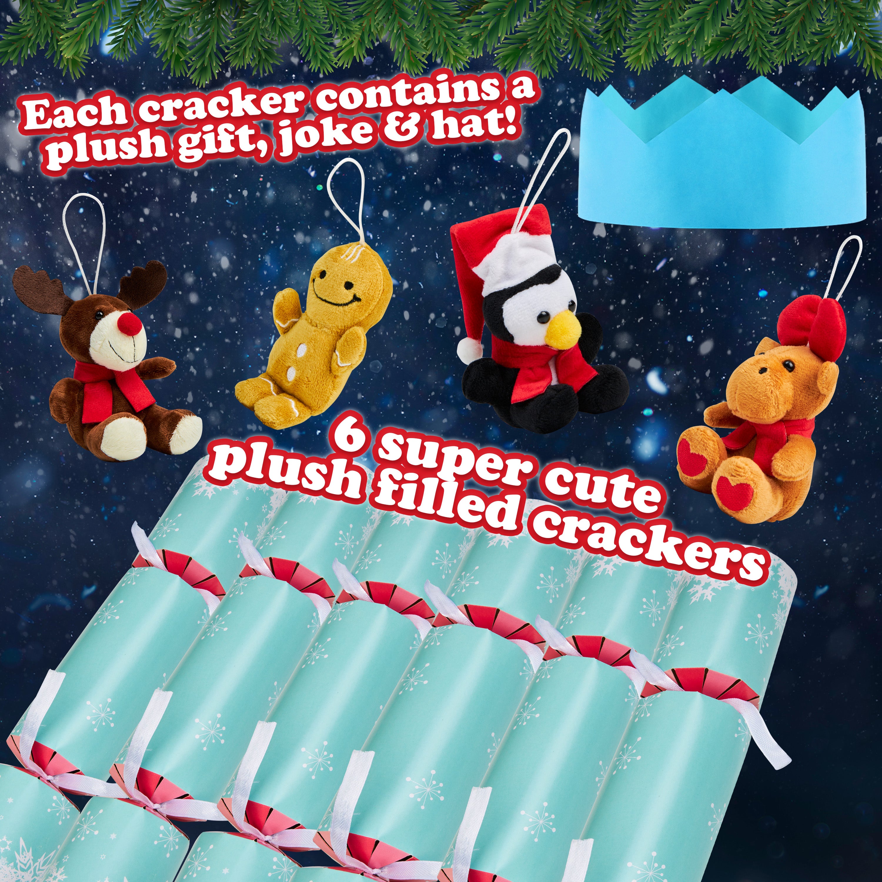 KreativeKraft Christmas Crackers Pack of 6 Festive Crackers with Soft Toys - Get Trend