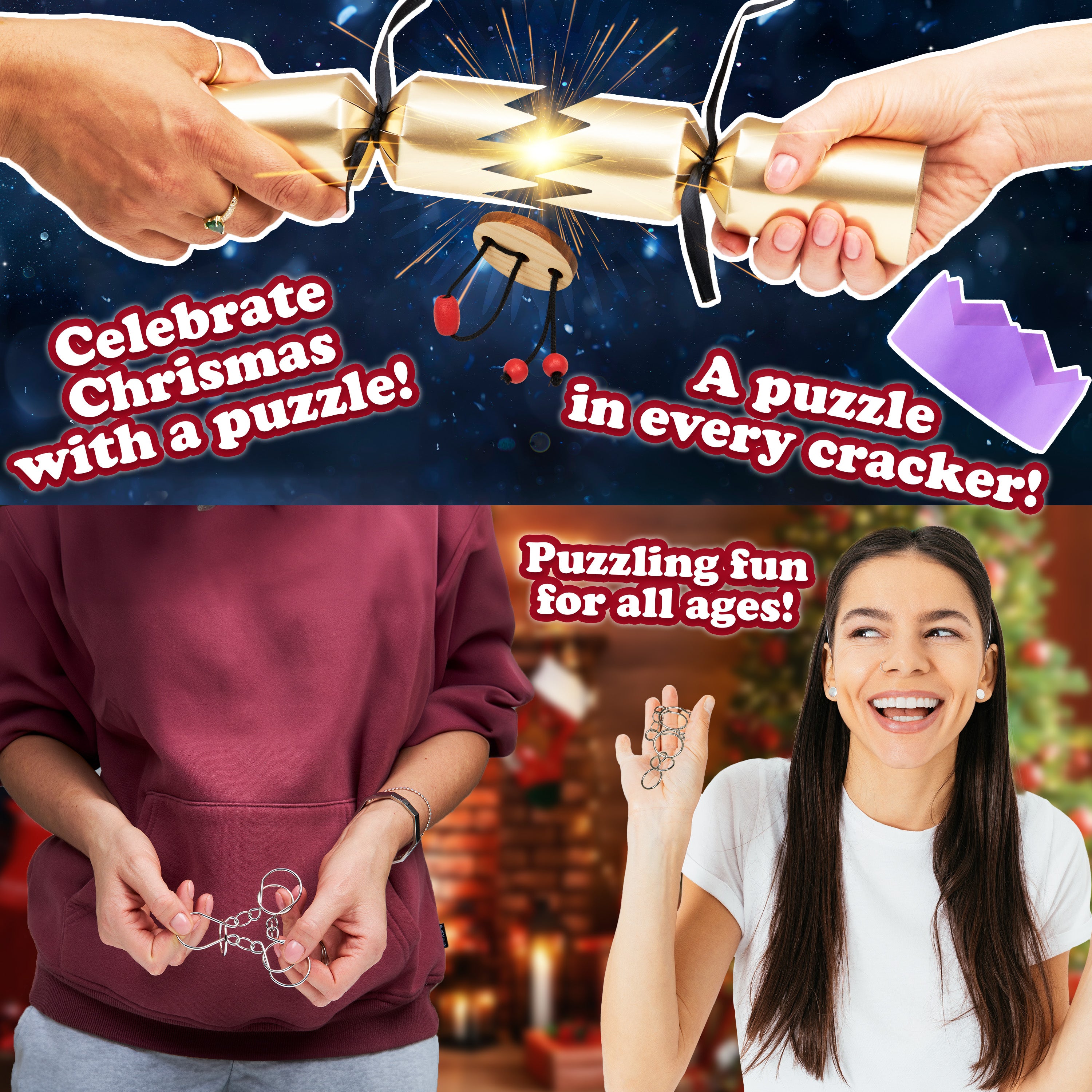 KreativeKraft Christmas Crackers, Pack of 6 Crackers with Puzzles, Festive Fun - Get Trend