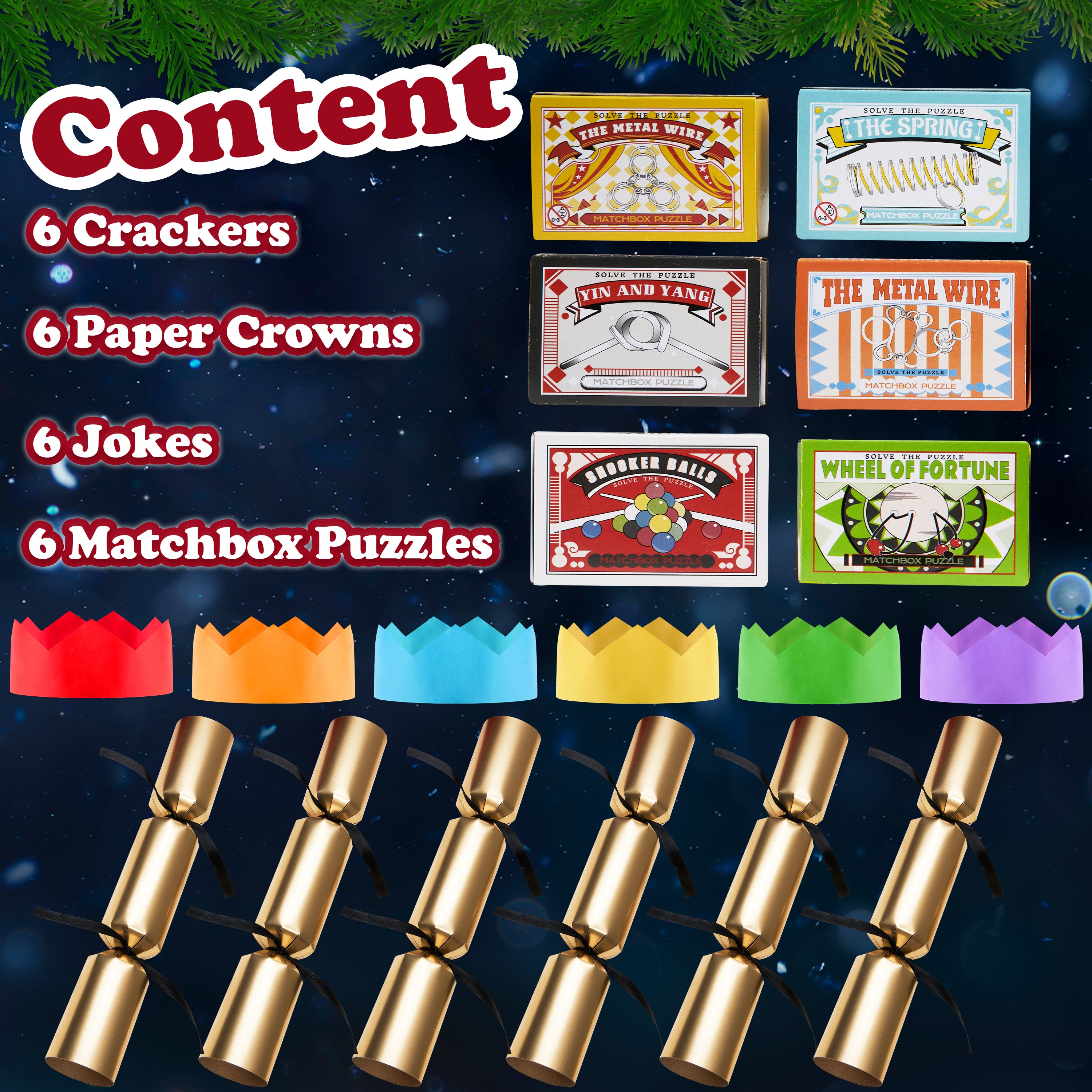 KreativeKraft Christmas Crackers, Pack of 6 Crackers with Puzzles, Festive Fun - Get Trend