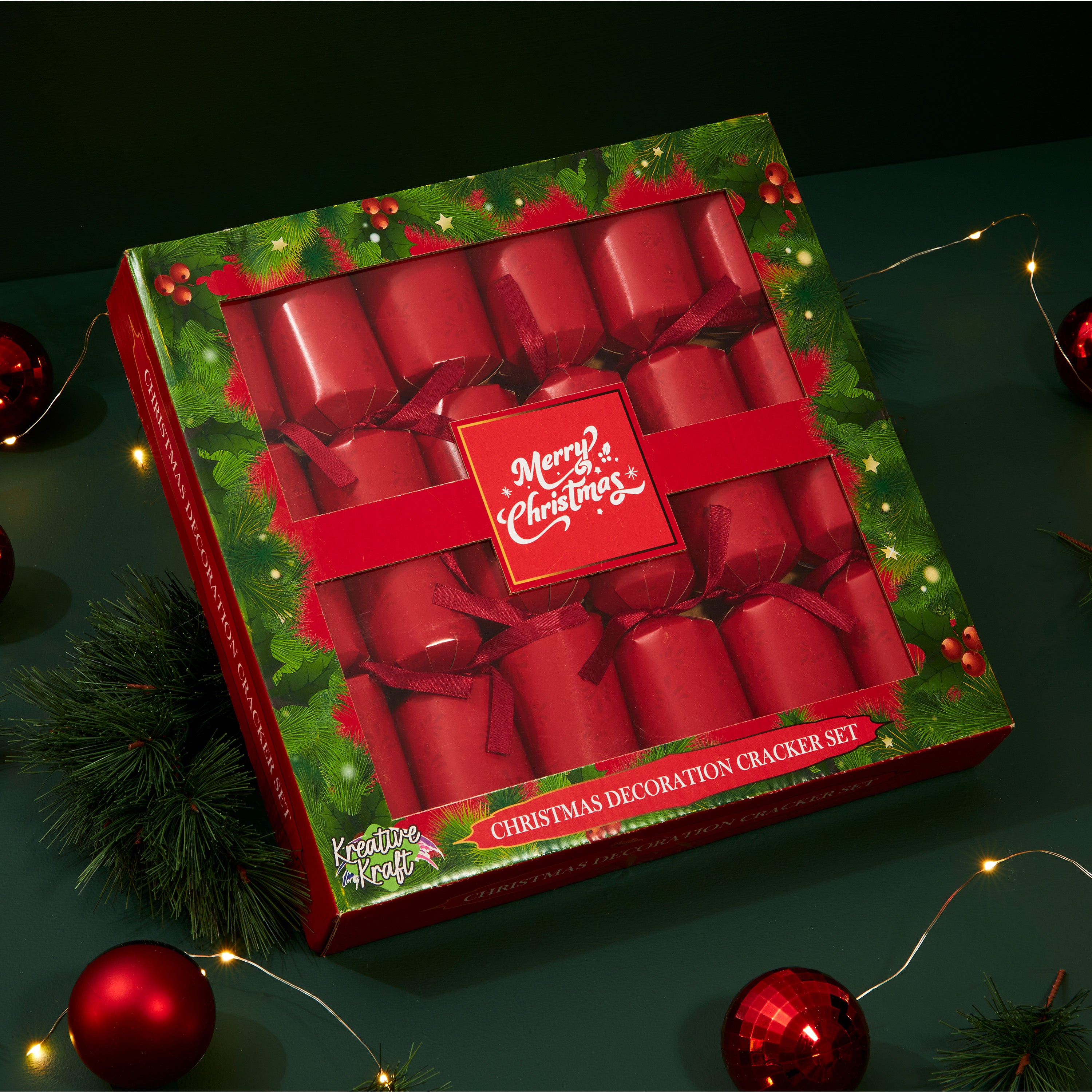 KreativeKraft Christmas Crackers 6 Pack Paint Your Own Ornament Festive Crackers (Red Ornament) - Get Trend