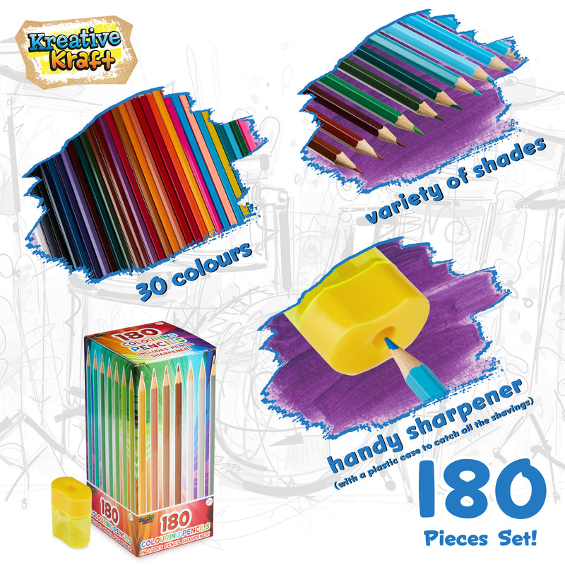 KreativeKraft Coloured Pencils Set of 180 - Colouring Pencils for Kids - Get Trend