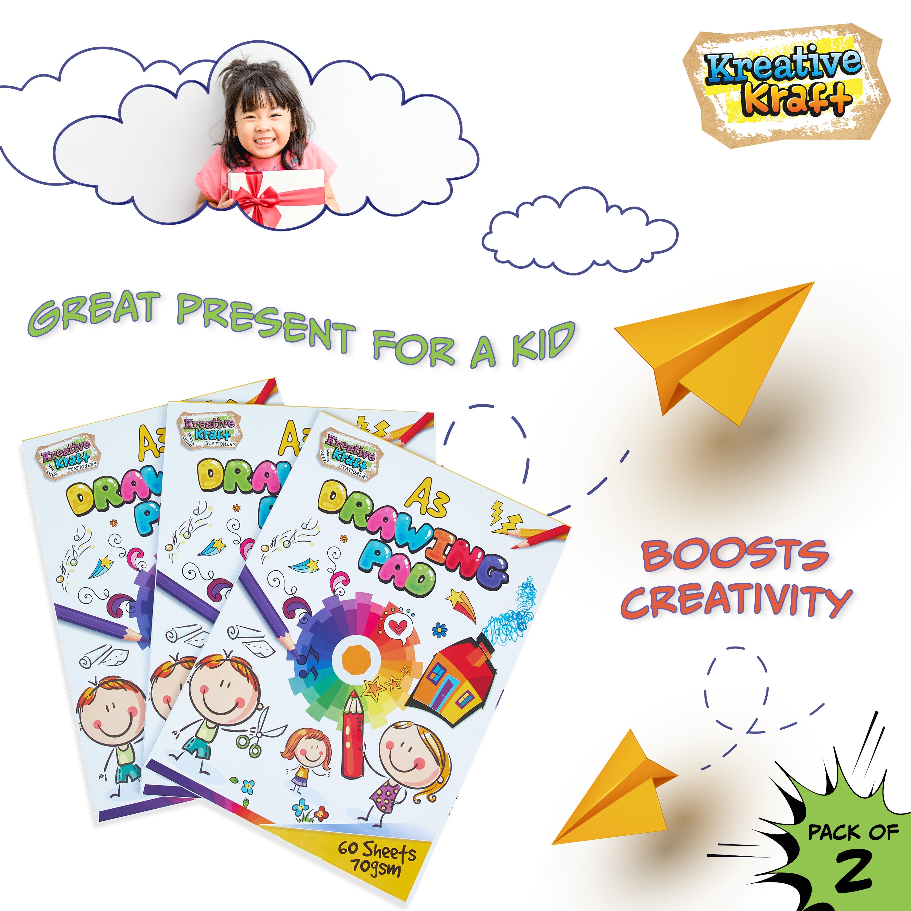 Drawing Pad for Kids, A3 70gsm Sketchbook - Pack of 2 - Get Trend