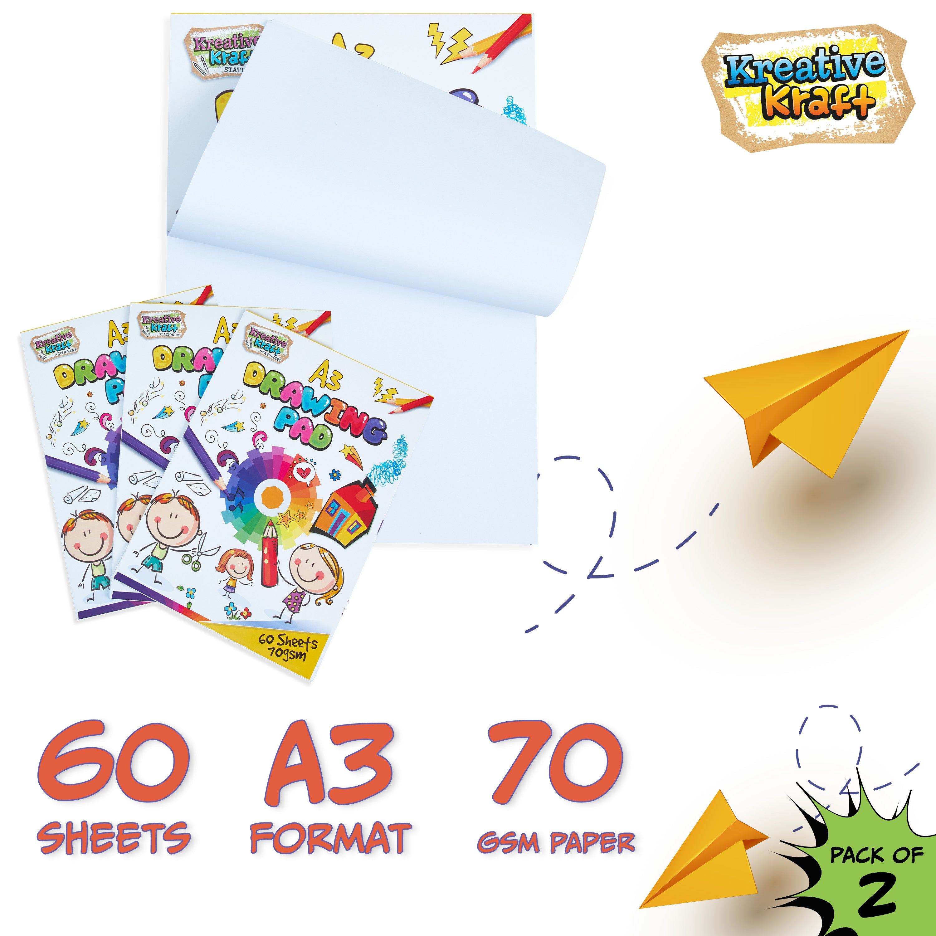 Drawing Pad for Kids, A3 70gsm Sketchbook - Pack of 2 - Get Trend