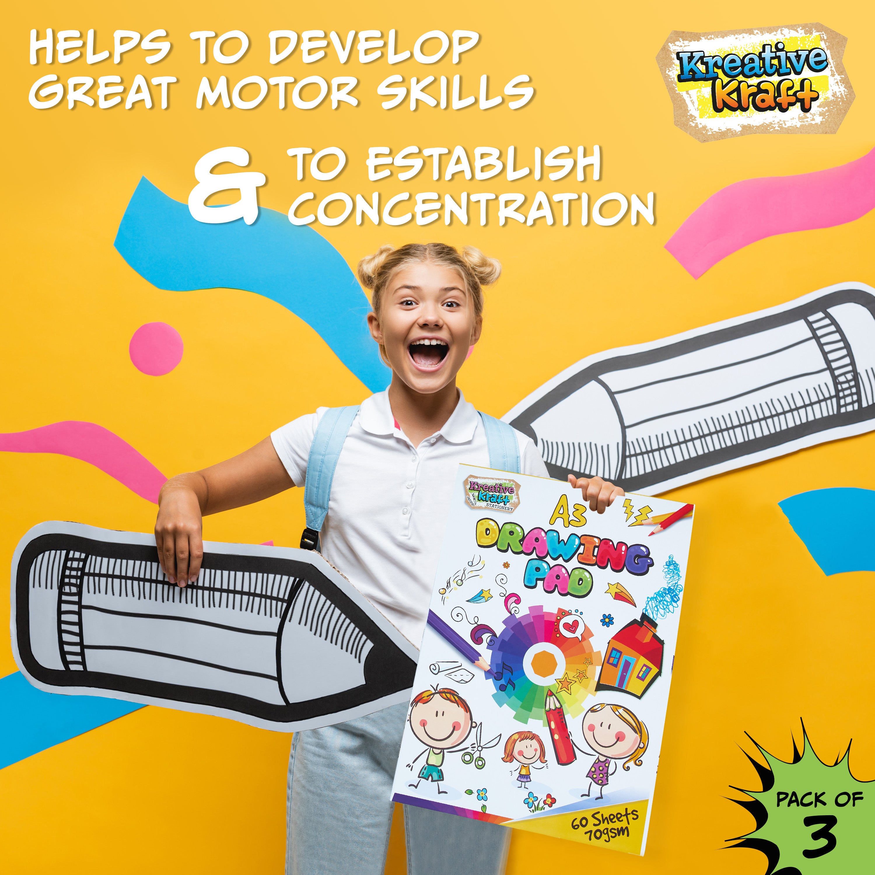 Drawing Pad for Kids, A3 70gsm Sketchbook - Pack of 3 - Get Trend