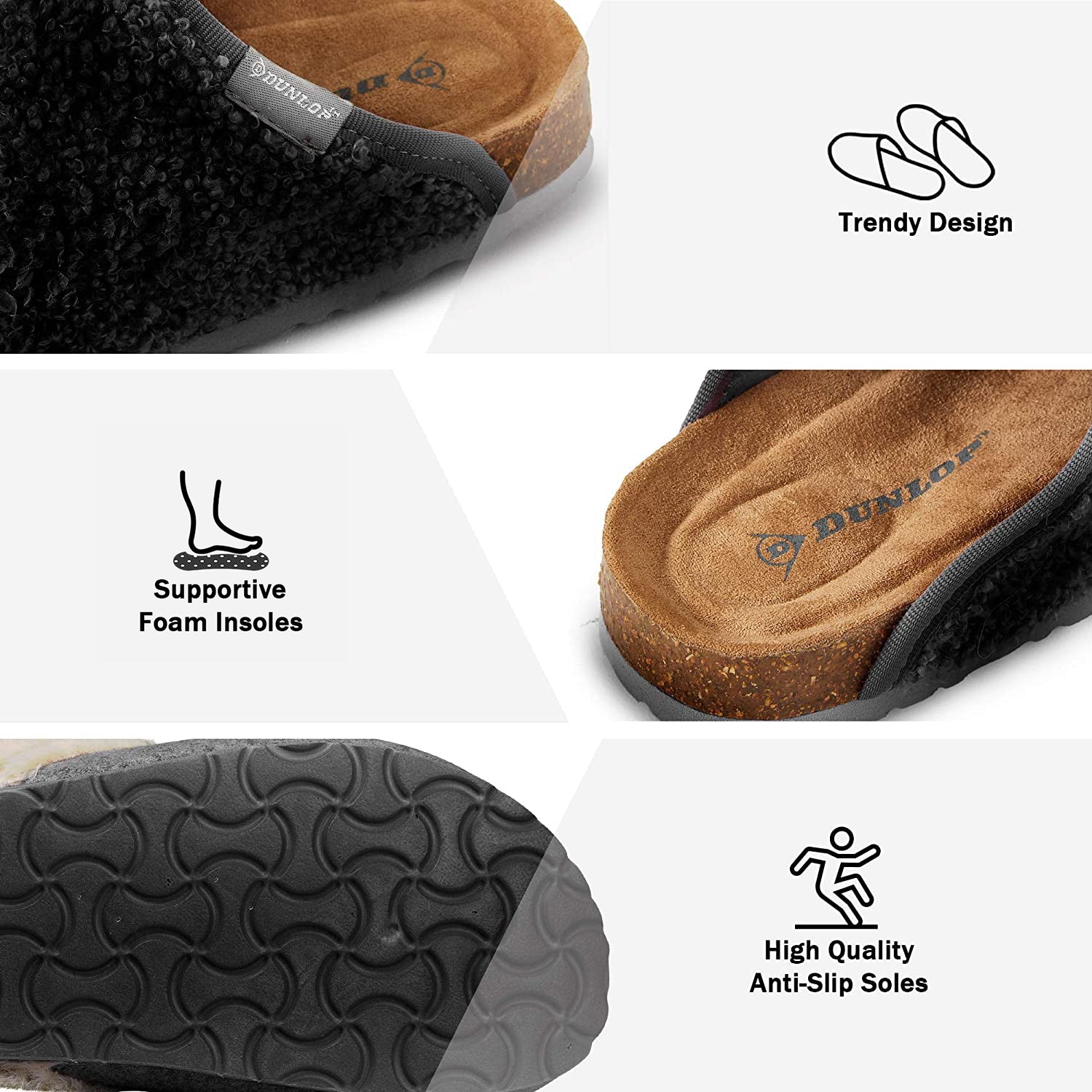 DUNLOP Slippers Warm Fuzzy Slip On Clog Slippers Comfy Mule House Shoes - Womens - Get Trend