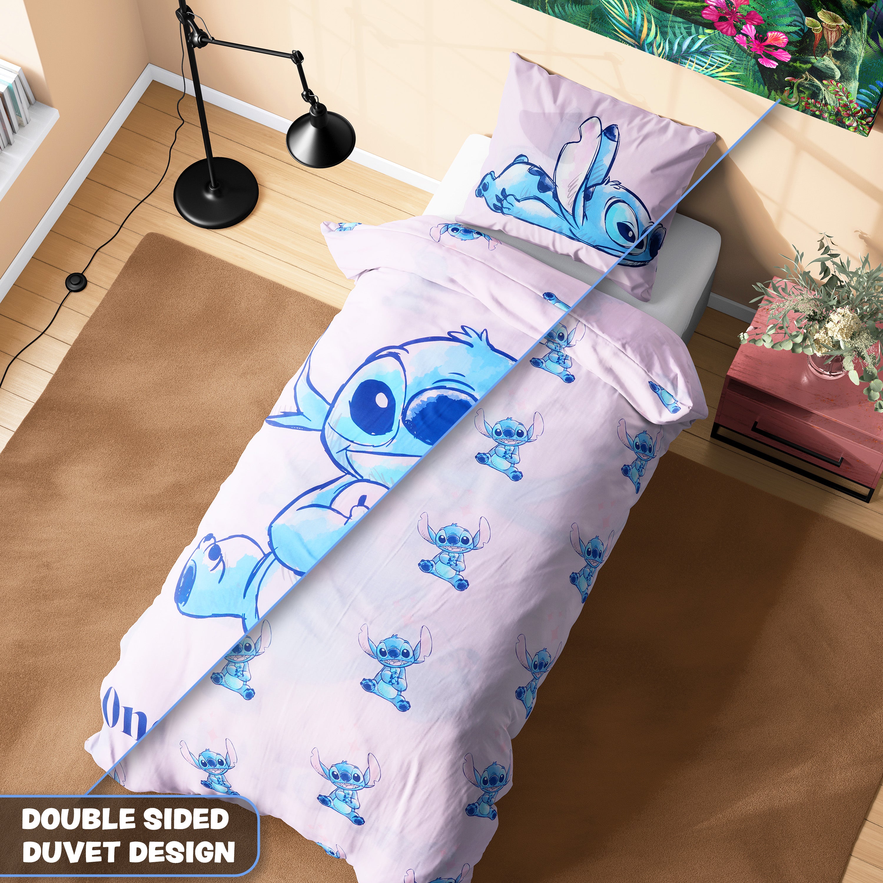 Disney Stitch Duvet Cover and Pillowcase Set Kids Teens Bedding Bedroom Accessories - Single (Pink Stitch Single) - Get Trend