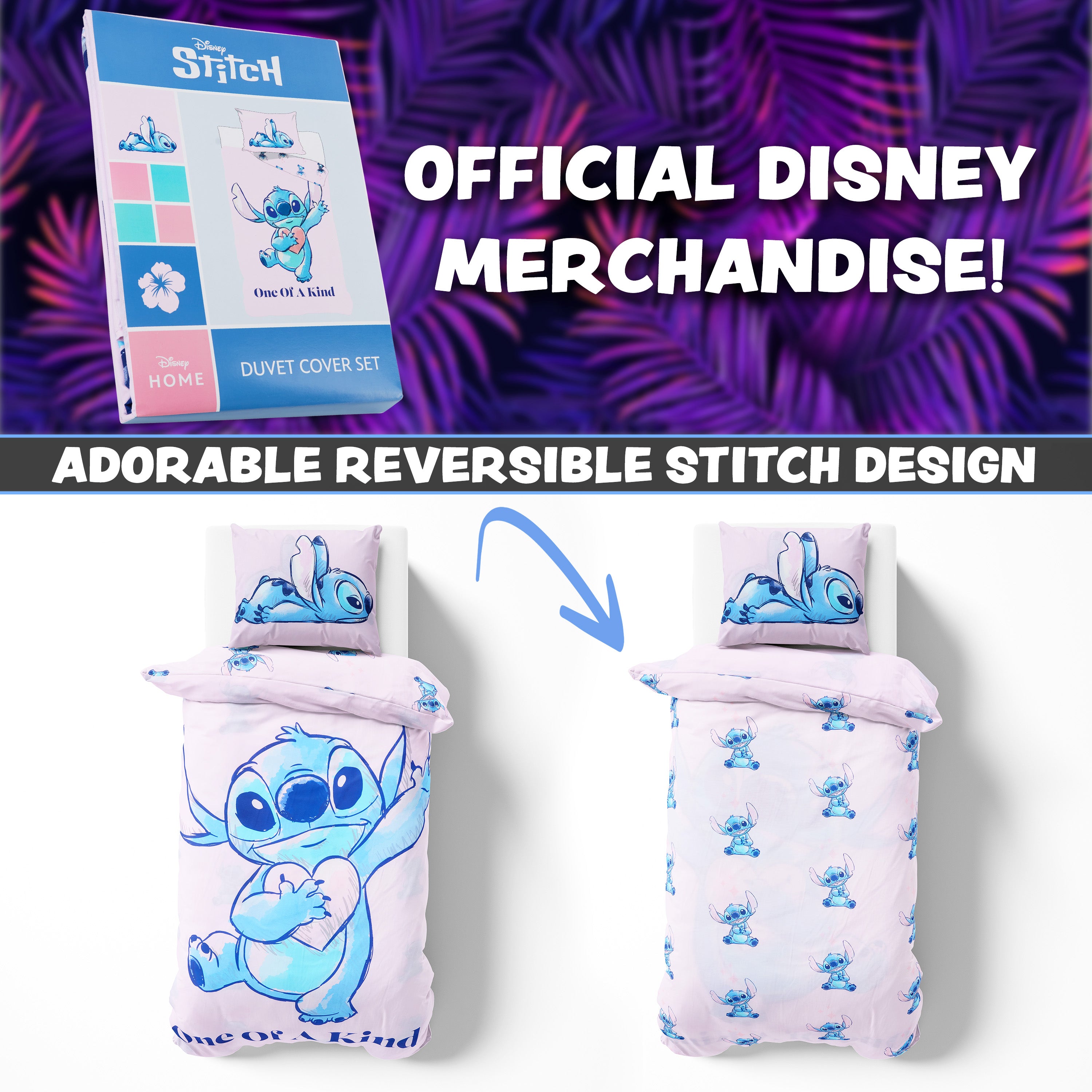Disney Stitch Duvet Cover and Pillowcase Set Kids Teens Bedding Bedroom Accessories - Single (Pink Stitch Single) - Get Trend