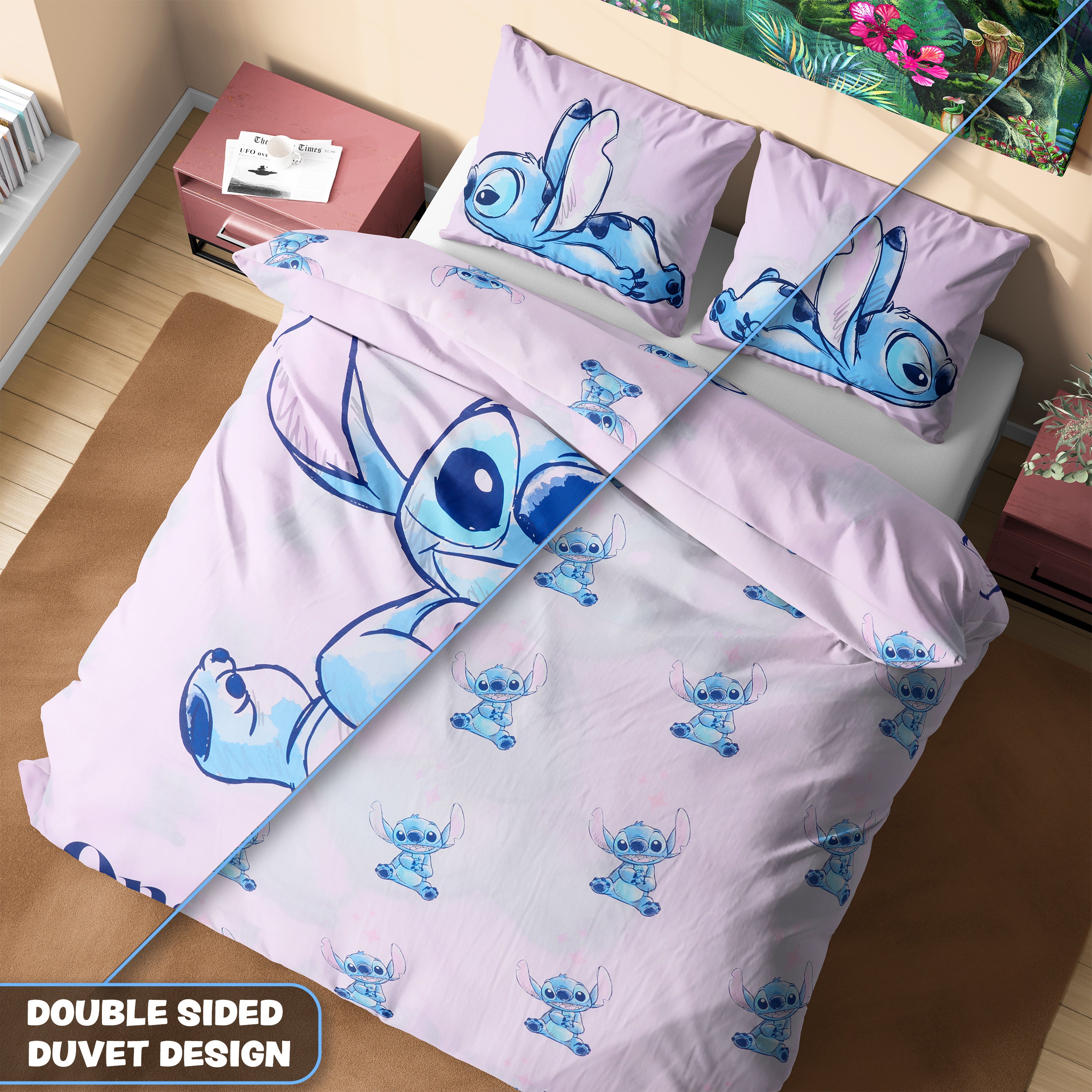 Disney Stitch Duvet Cover and Pillowcase Set Kids Teens Bedding Bedroom Accessories - Double (Pink Stitch Double) - Get Trend