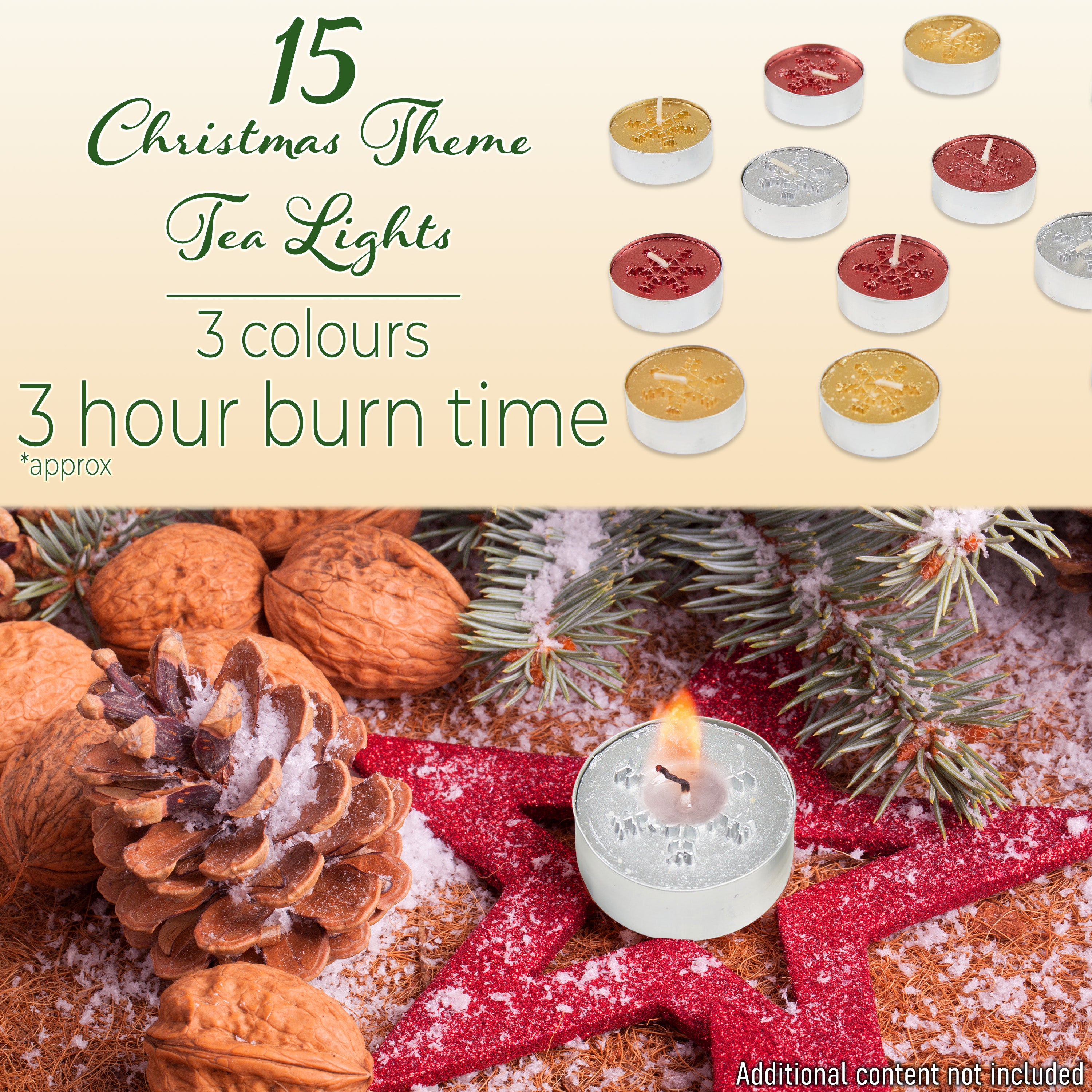 DECO EXPRESS Christmas Tealight Candle Set, Multipack of 15 with 3 Hours Burning Time Festive Xmas Decor Unscented (Multi 15 Pack) - Get Trend