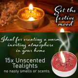 DECO EXPRESS Christmas Tealight Candle Set, Multipack of 15 with 3 Hours Burning Time Festive Xmas Decor Unscented (Multi 15 Pack) - Get Trend