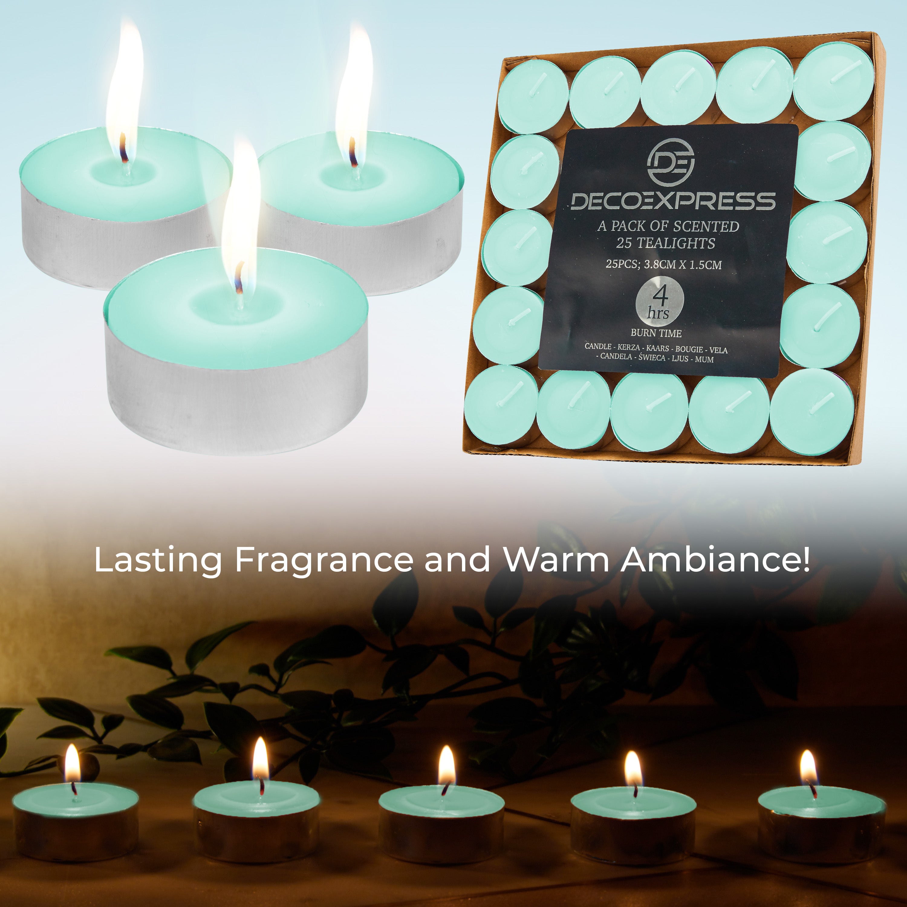 DECO EXPRESS Tealight Candles Multipack of 200, 100, 50, 25 or 24, Burning Time 4, 8 or 10 Hours - Tea Lights Candles - Get Trend