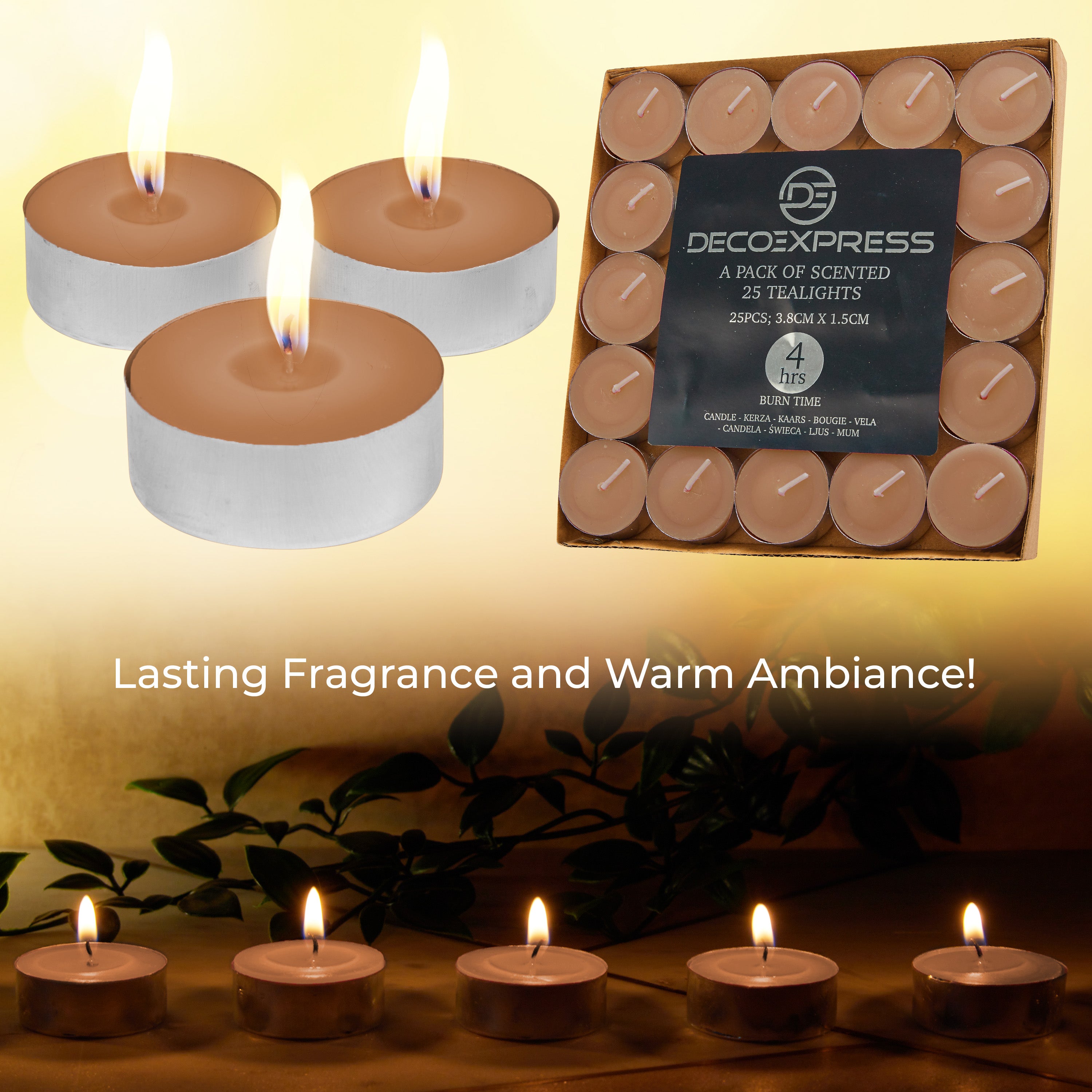 DECO EXPRESS Tealight Candles Multipack of 200, 100, 50, 25 or 24, Burning Time 4, 8 or 10 Hours - Tea Lights Candles - Get Trend