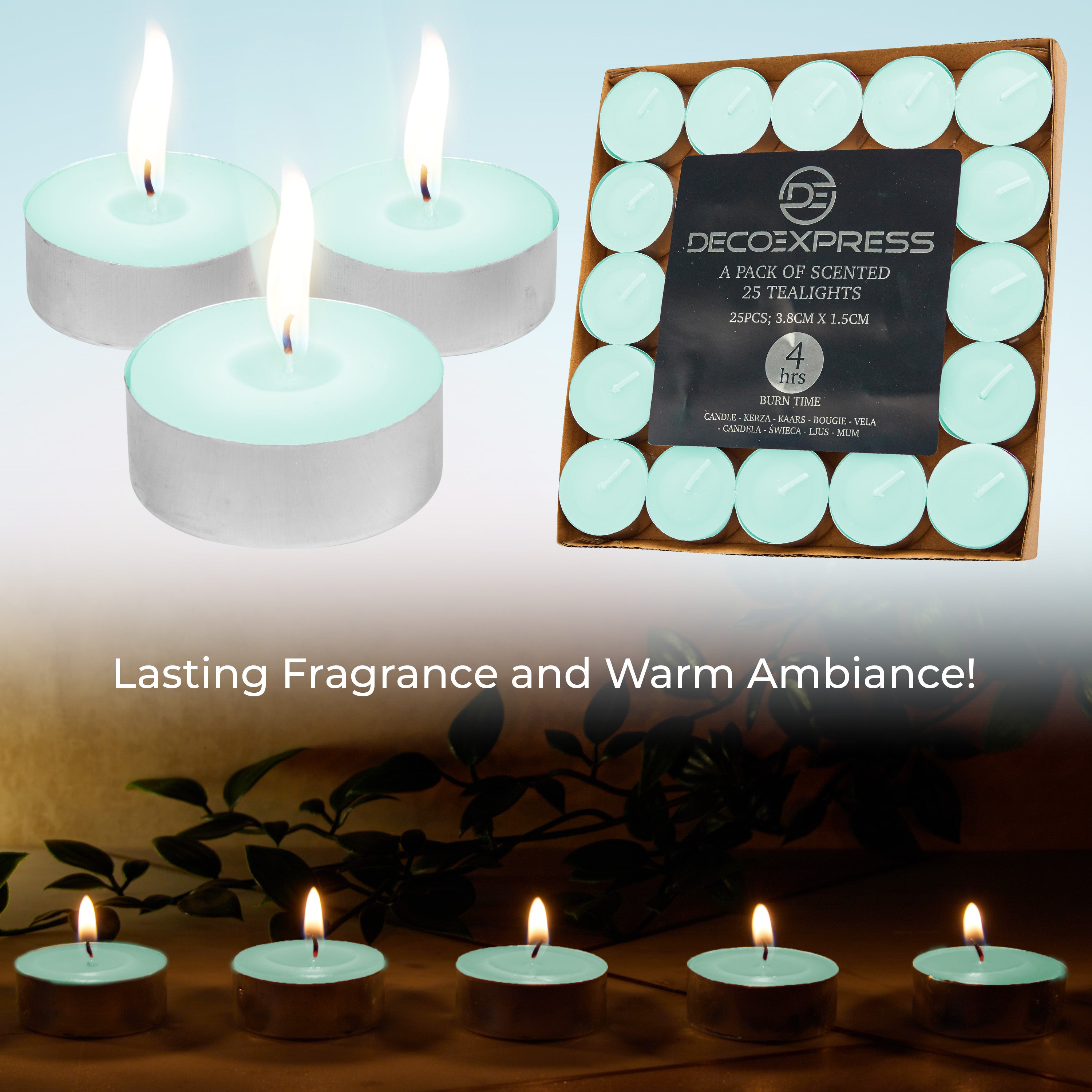 DECO EXPRESS Tealight Candles Multipack of 200, 100, 50, 25 or 24, Burning Time 4, 8 or 10 Hours - Tea Lights Candles - Get Trend