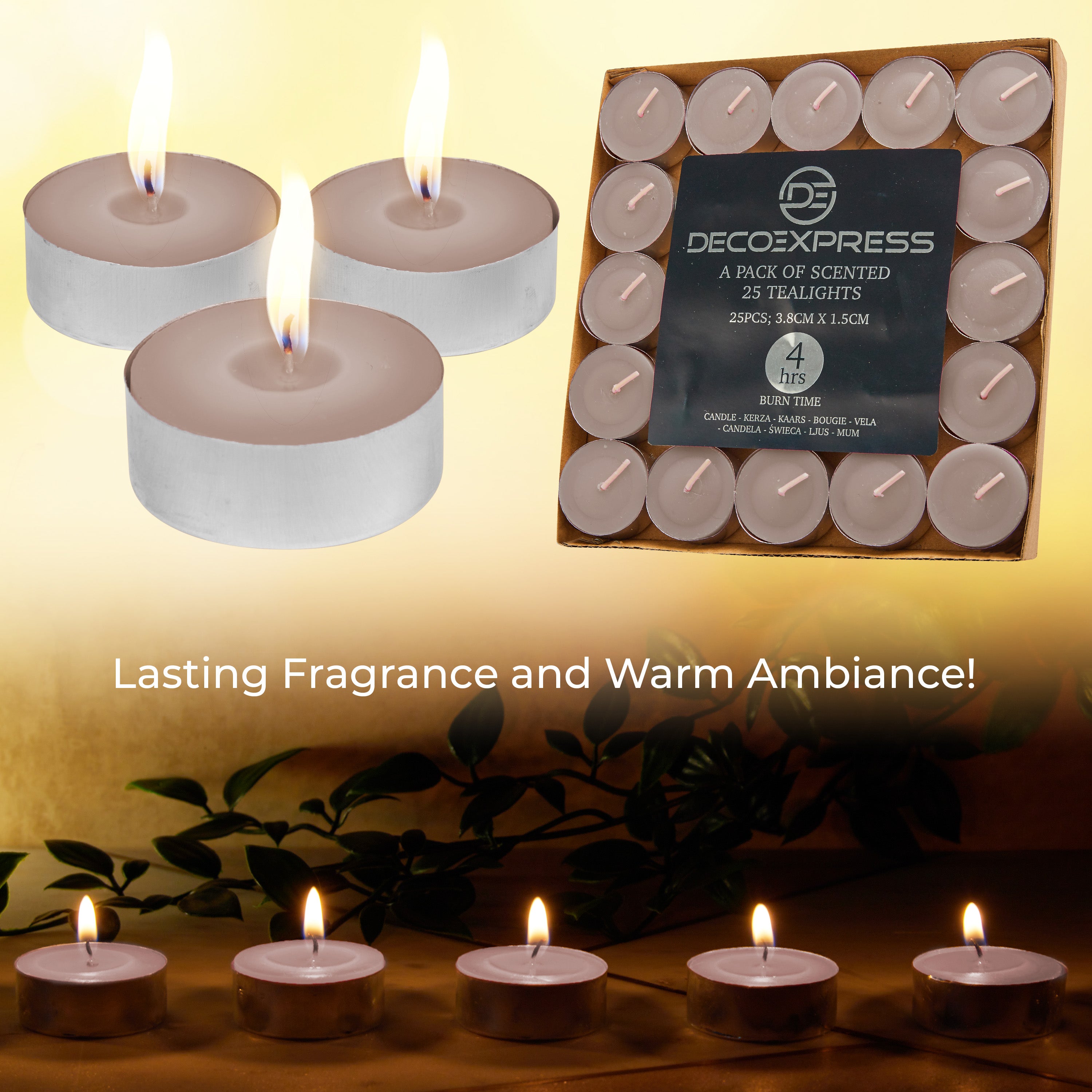 DECO EXPRESS Tealight Candles Multipack of 200, 100, 50, 25 or 24, Burning Time 4, 8 or 10 Hours - Tea Lights Candles - Get Trend