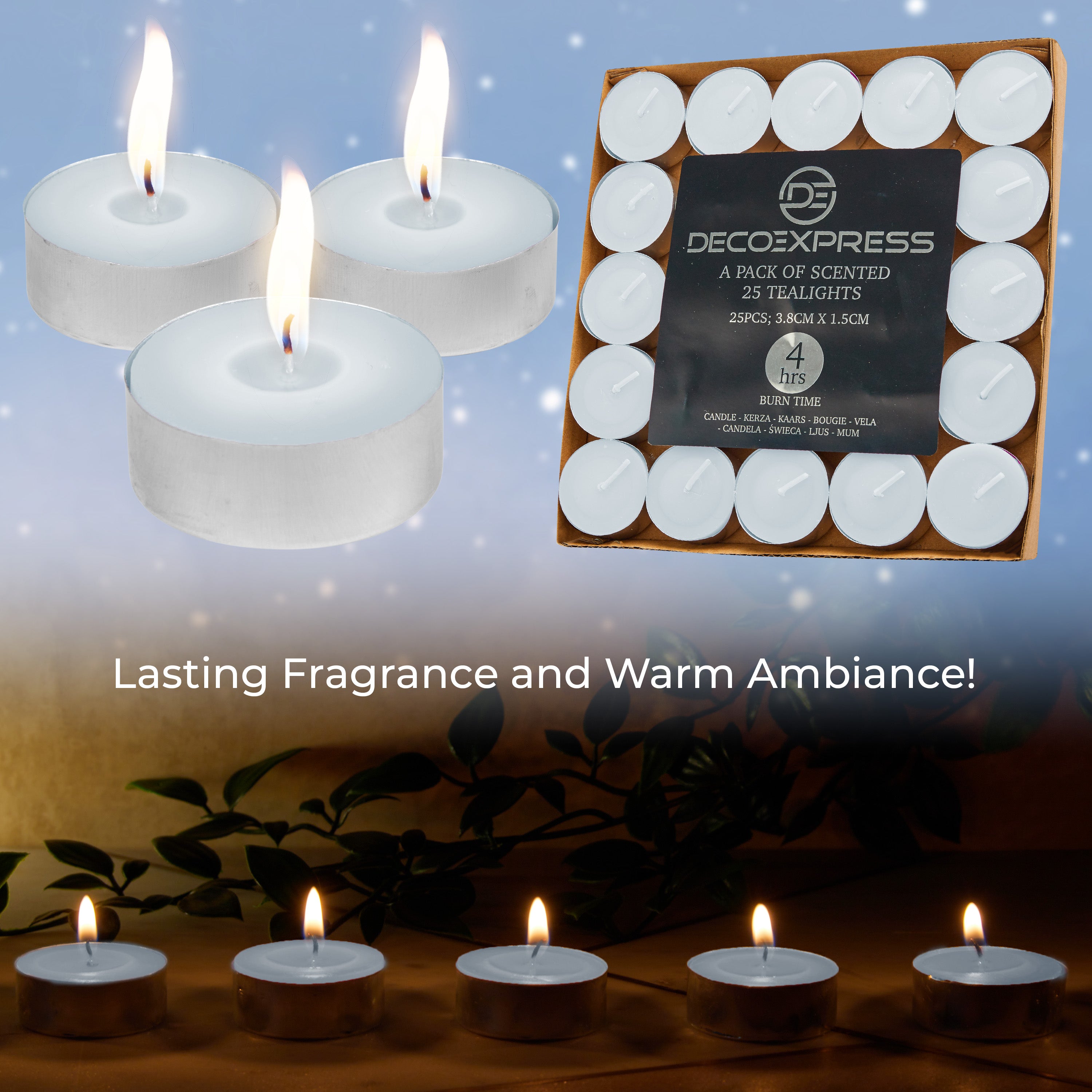 DECO EXPRESS Tealight Candles Multipack of 200, 100, 50, 25 or 24, Burning Time 4, 8 or 10 Hours - Tea Lights Candles - Get Trend