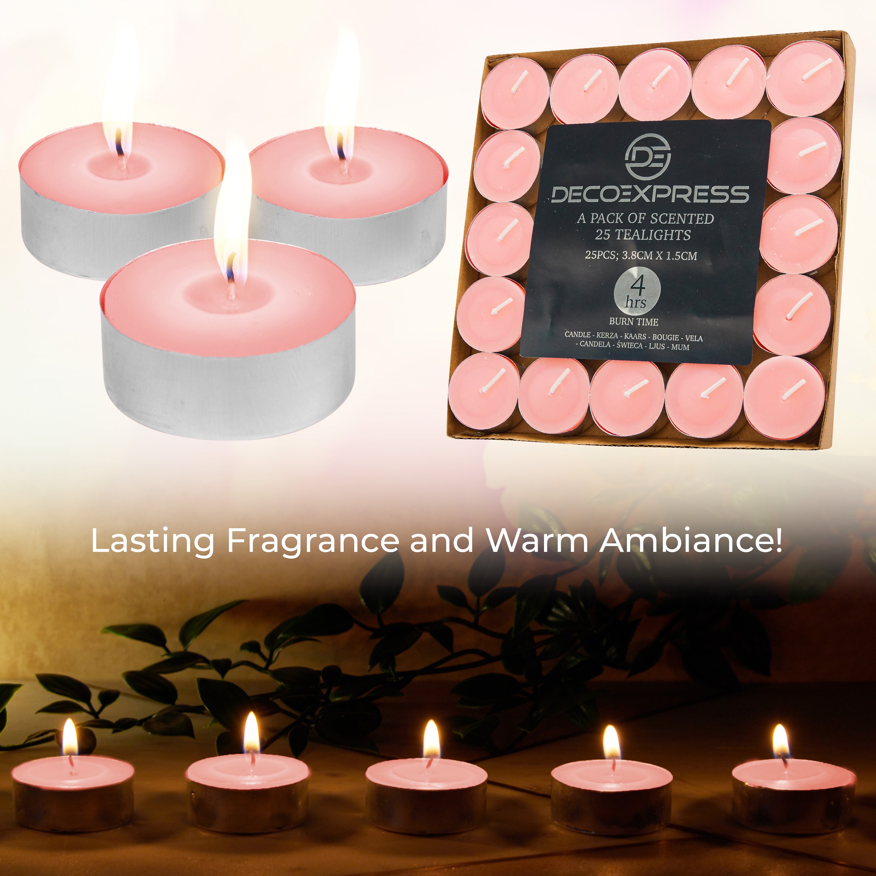 DECO EXPRESS Tealight Candles Multipack of 200, 100, 50, 25 or 24, Burning Time 4, 8 or 10 Hours - Tea Lights Candles - Get Trend