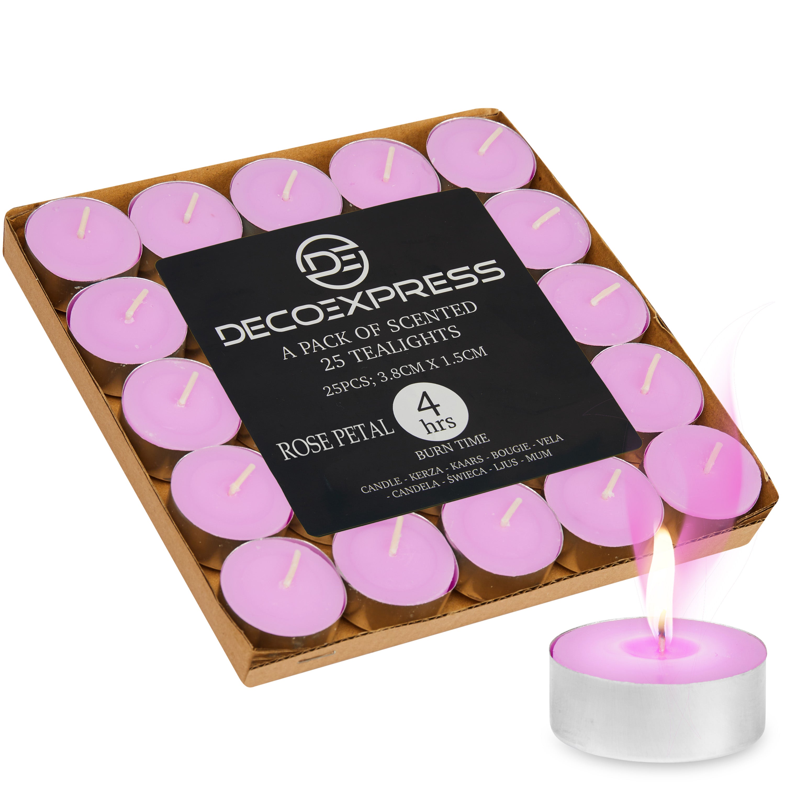DECO EXPRESS Tealight Candles Multipack of 200, 100, 50, 25 or 24, Burning Time 4, 8 or 10 Hours - Tea Lights Candles - Get Trend