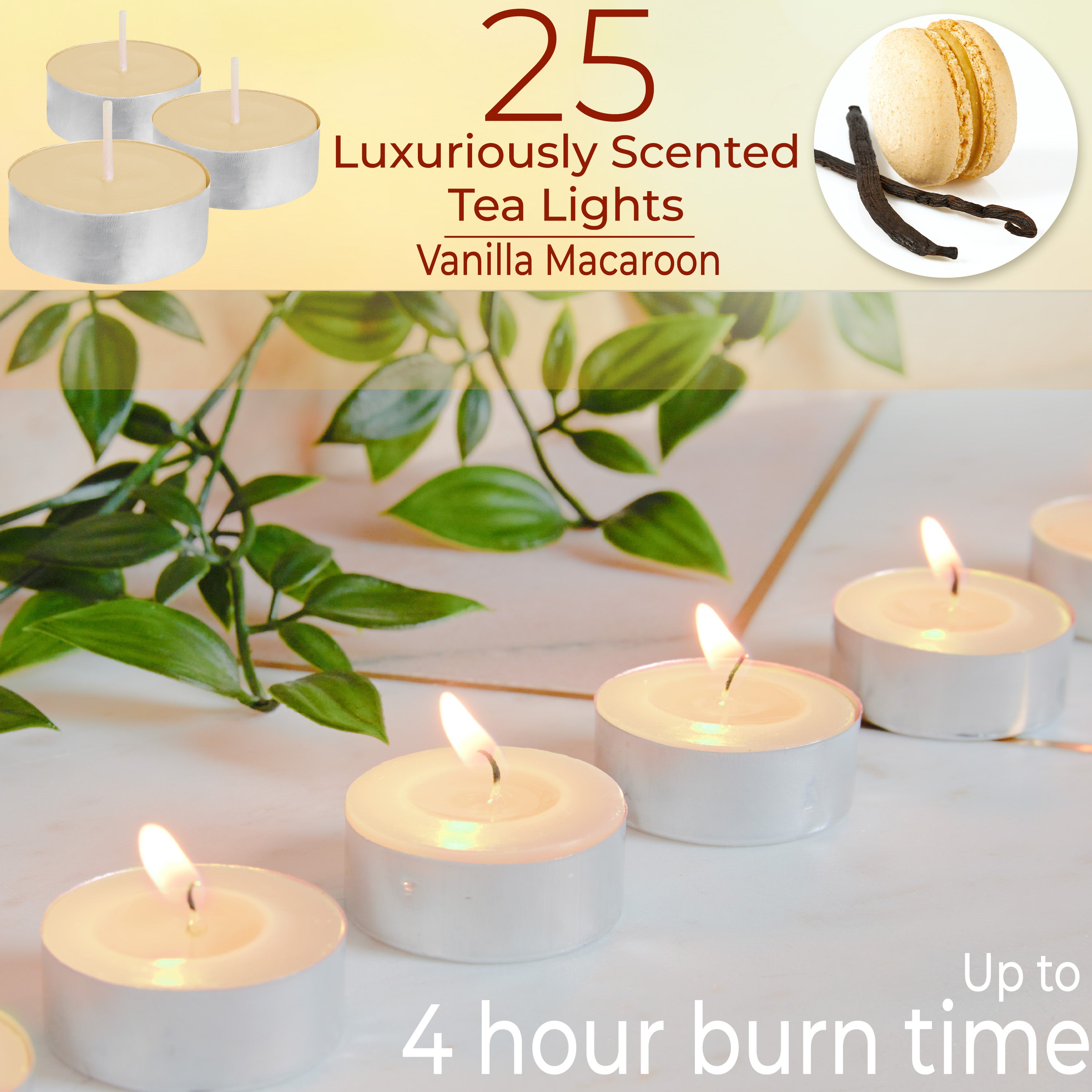 DECO EXPRESS Tealight Candles Multipack of 200, 100, 50, 25 or 24, Burning Time 4, 8 or 10 Hours - Tea Lights Candles - Get Trend