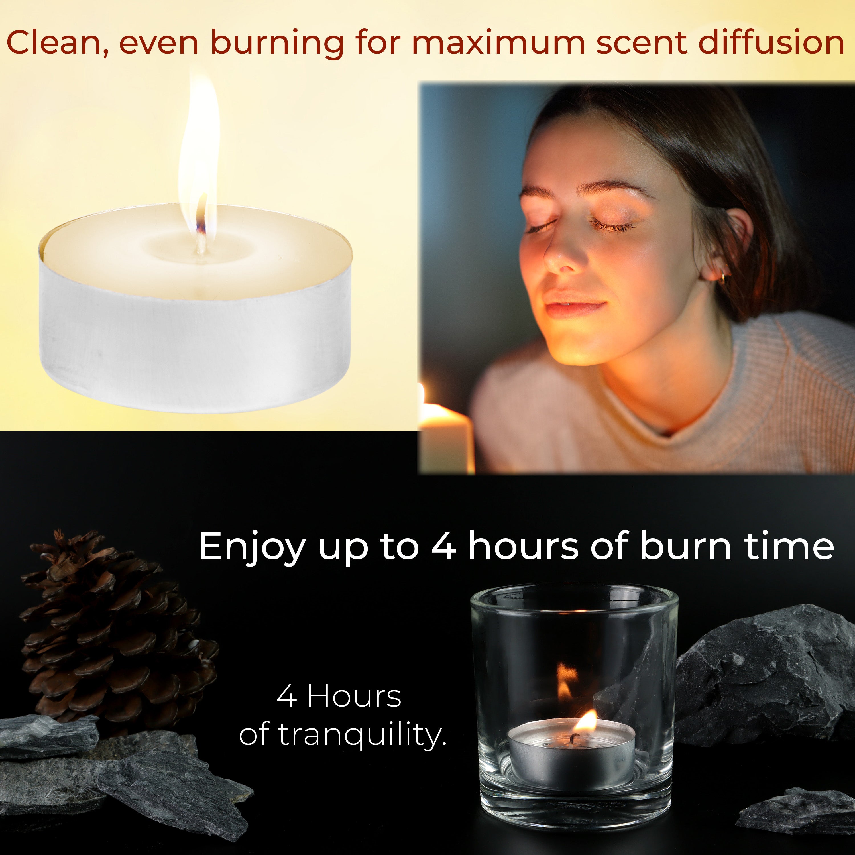 DECO EXPRESS Tealight Candles Multipack of 200, 100, 50, 25 or 24, Burning Time 4, 8 or 10 Hours - Tea Lights Candles - Get Trend