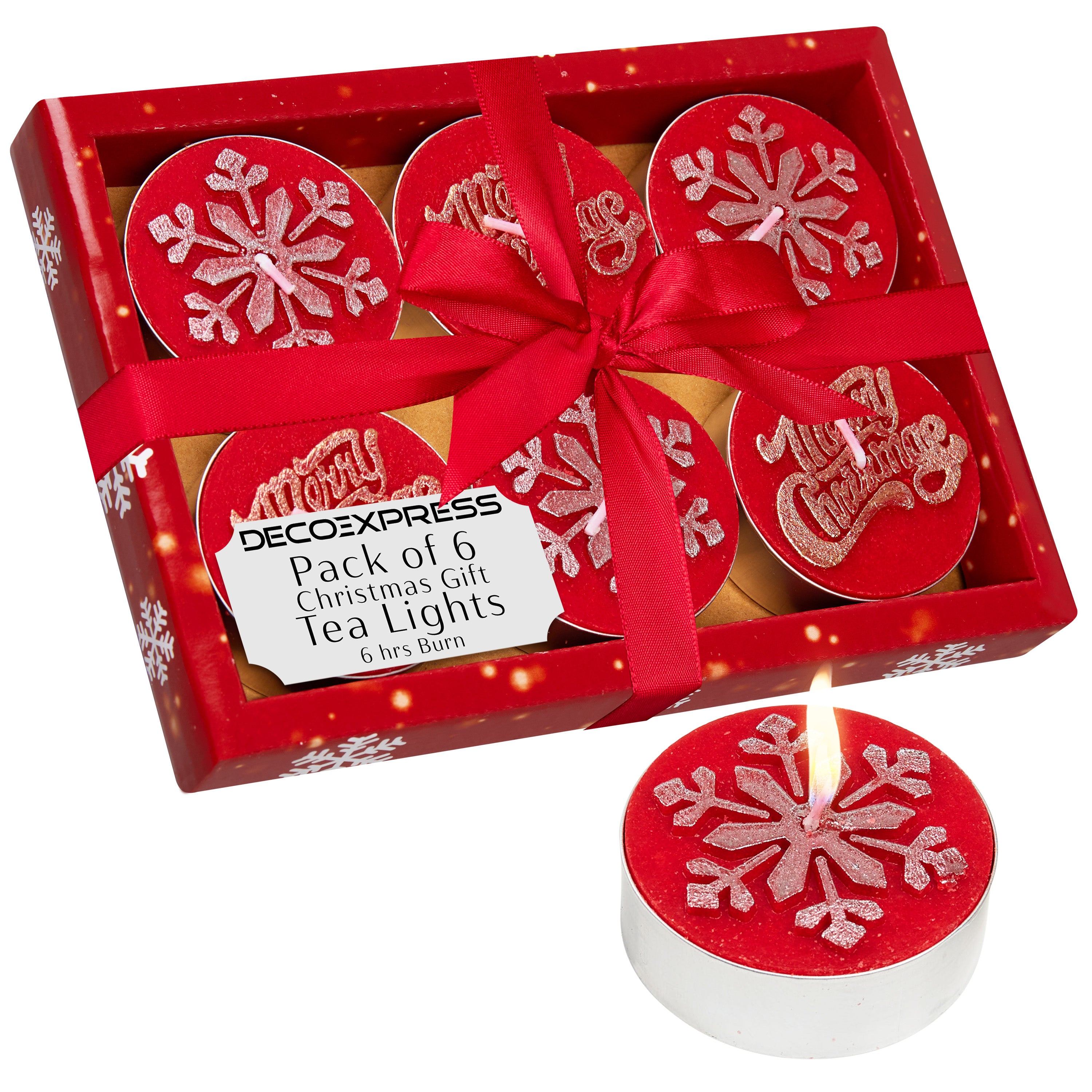 DECO EXPRESS Christmas Tealight Candle Set, Multipack of 6, with 6 Hours Burning Time Festive Xmas Decor Unscented (Red 6 Pack) - Get Trend