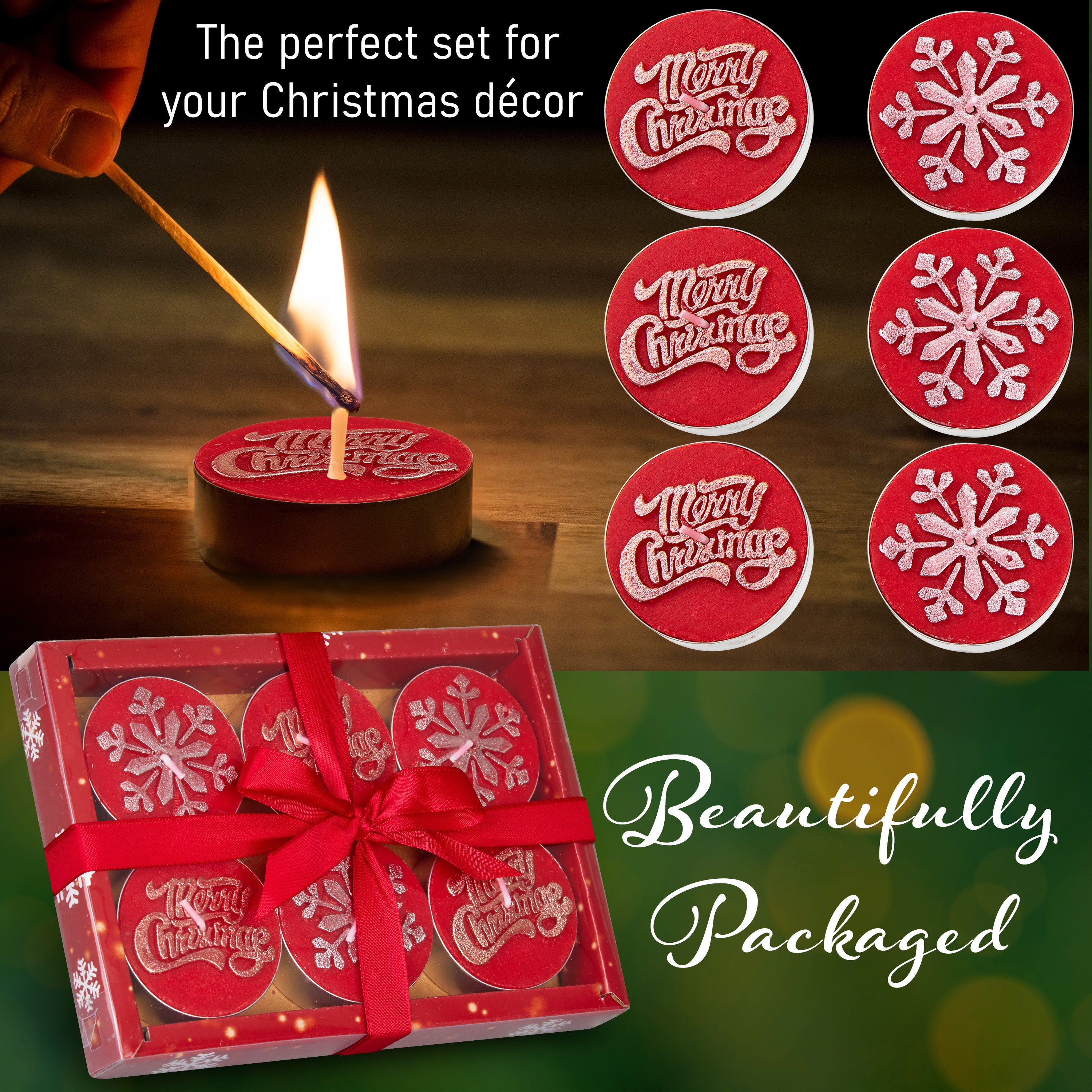 DECO EXPRESS Christmas Tealight Candle Set, Multipack of 6, with 6 Hours Burning Time Festive Xmas Decor Unscented (Red 6 Pack) - Get Trend