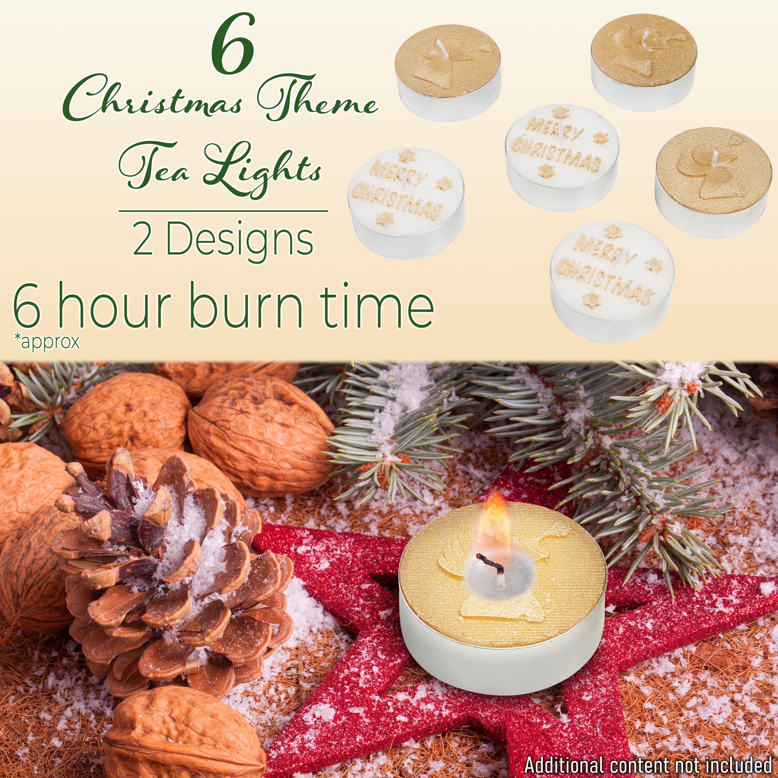 DECO EXPRESS Christmas Tealight Candle Set, Multipack of 6 with 6 Hours Burning Time Festive Xmas Decor Unscented (White/Gold 6 Pack) - Get Trend