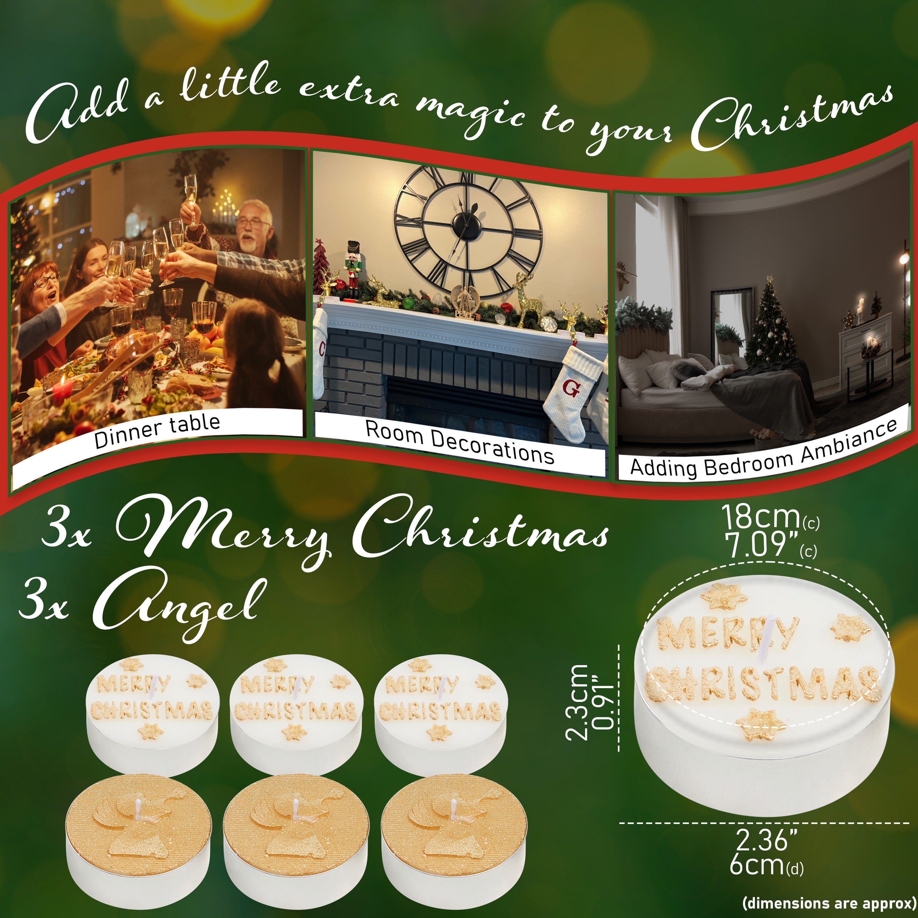 DECO EXPRESS Christmas Tealight Candle Set, Multipack of 6 with 6 Hours Burning Time Festive Xmas Decor Unscented (White/Gold 6 Pack) - Get Trend